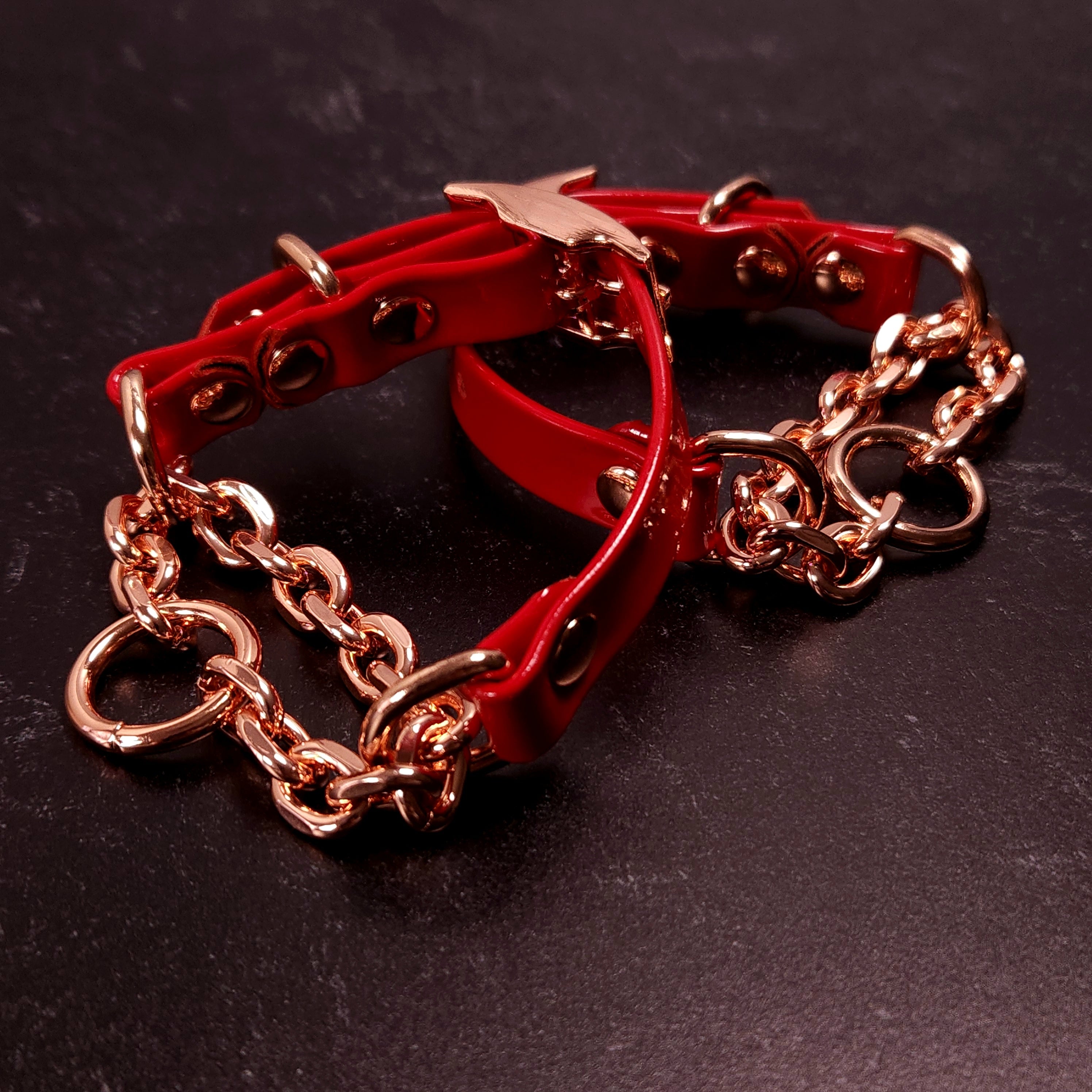 6" - 8" Rose Gold & Red Patent Leather Martingale Cuffs _ LIMITED _