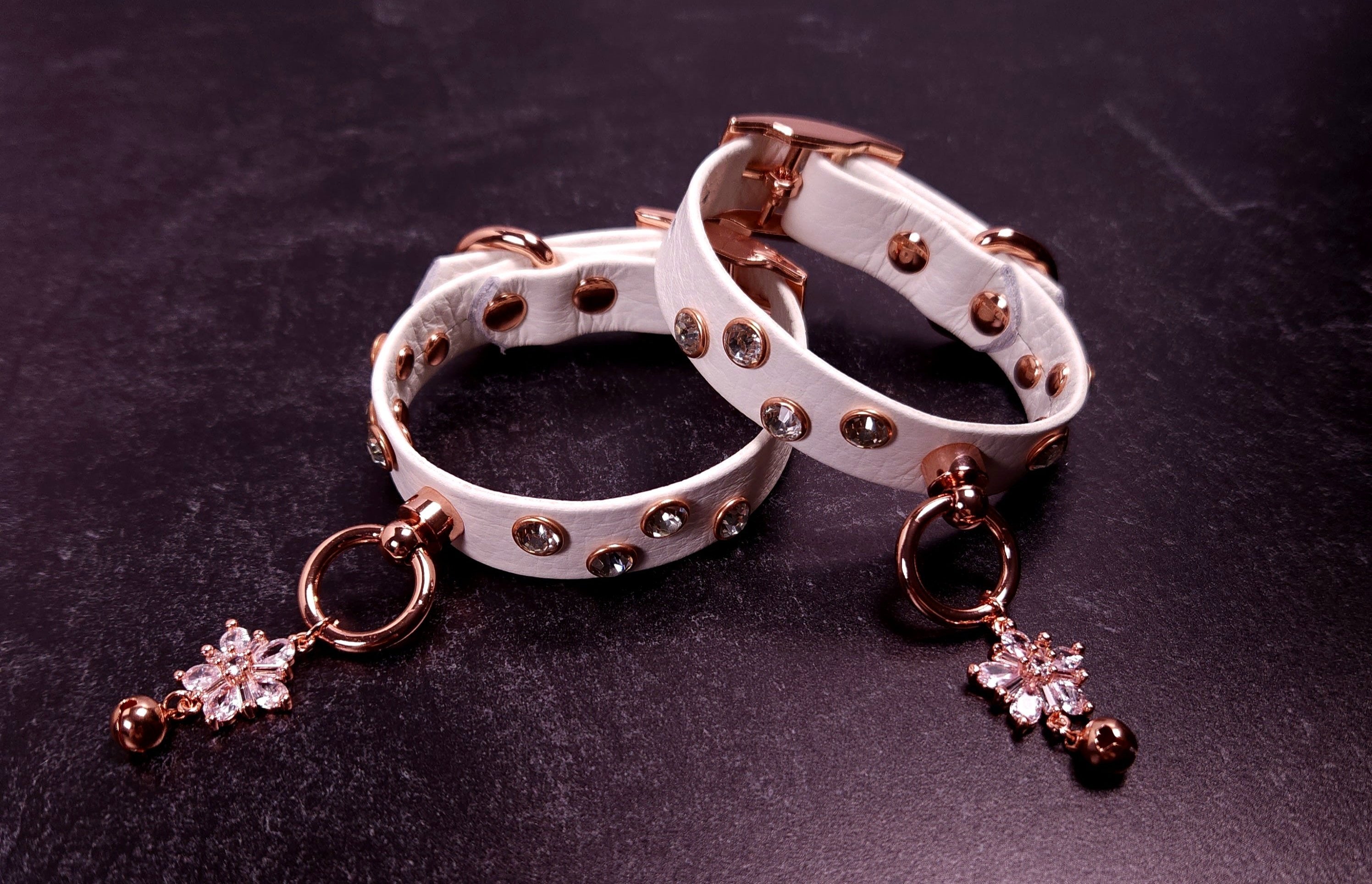 6" - 8" Rose Gold & White Leather Cuffs _ LIMITED _