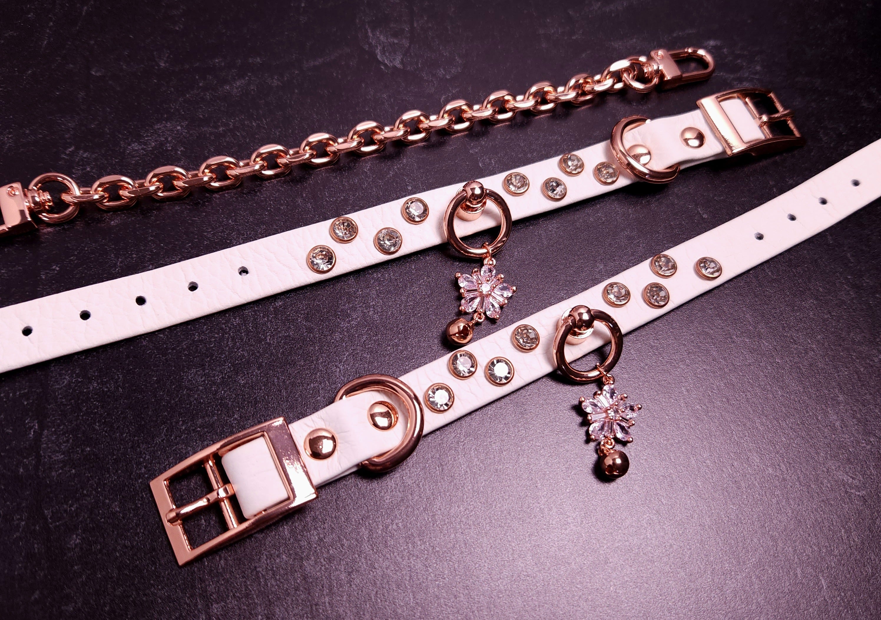 6" - 8" Rose Gold & White Leather Cuffs _ LIMITED _