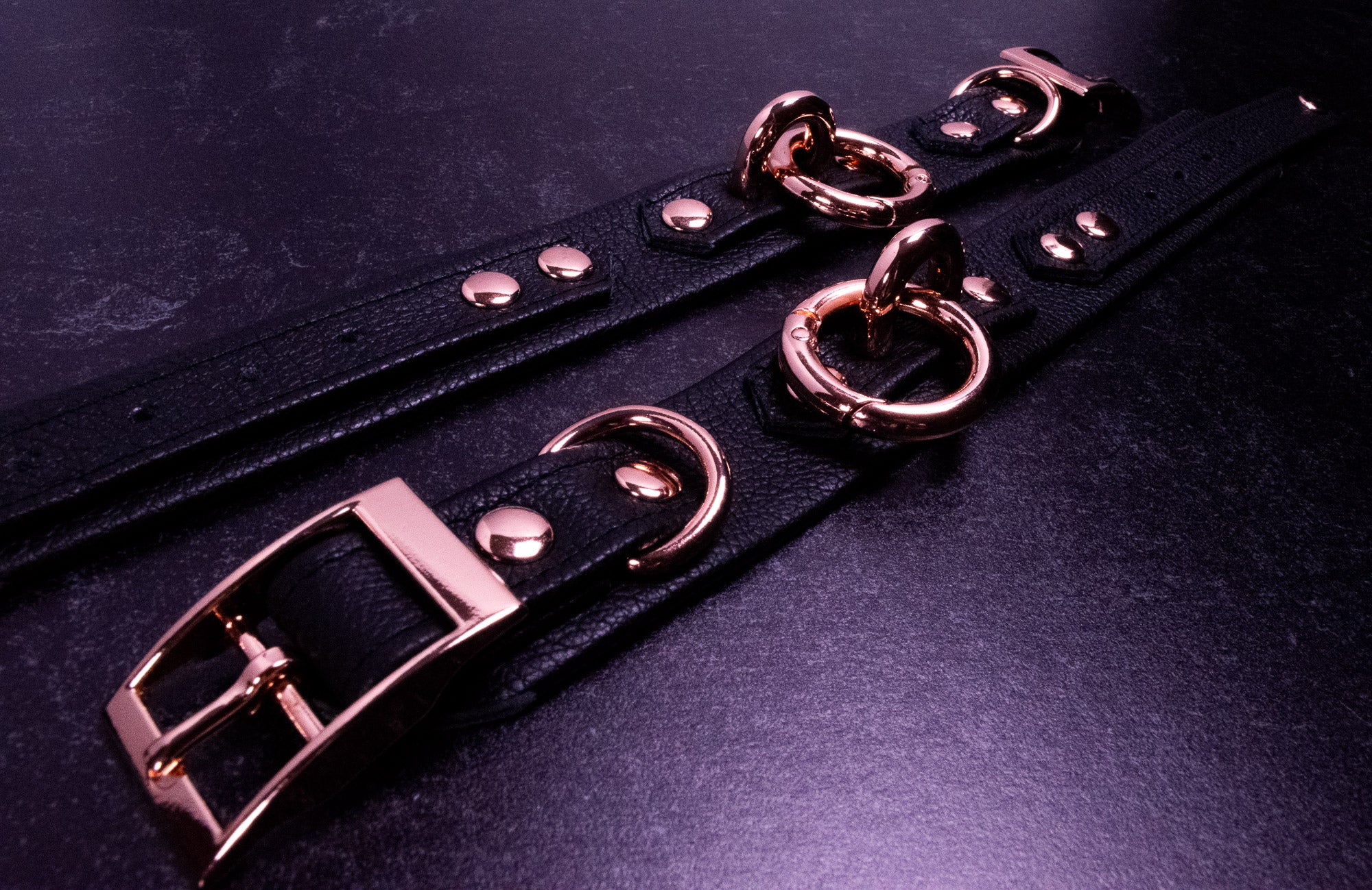 6" - 8" Rose Gold & Black Leather Cuffs _ LIMITED _