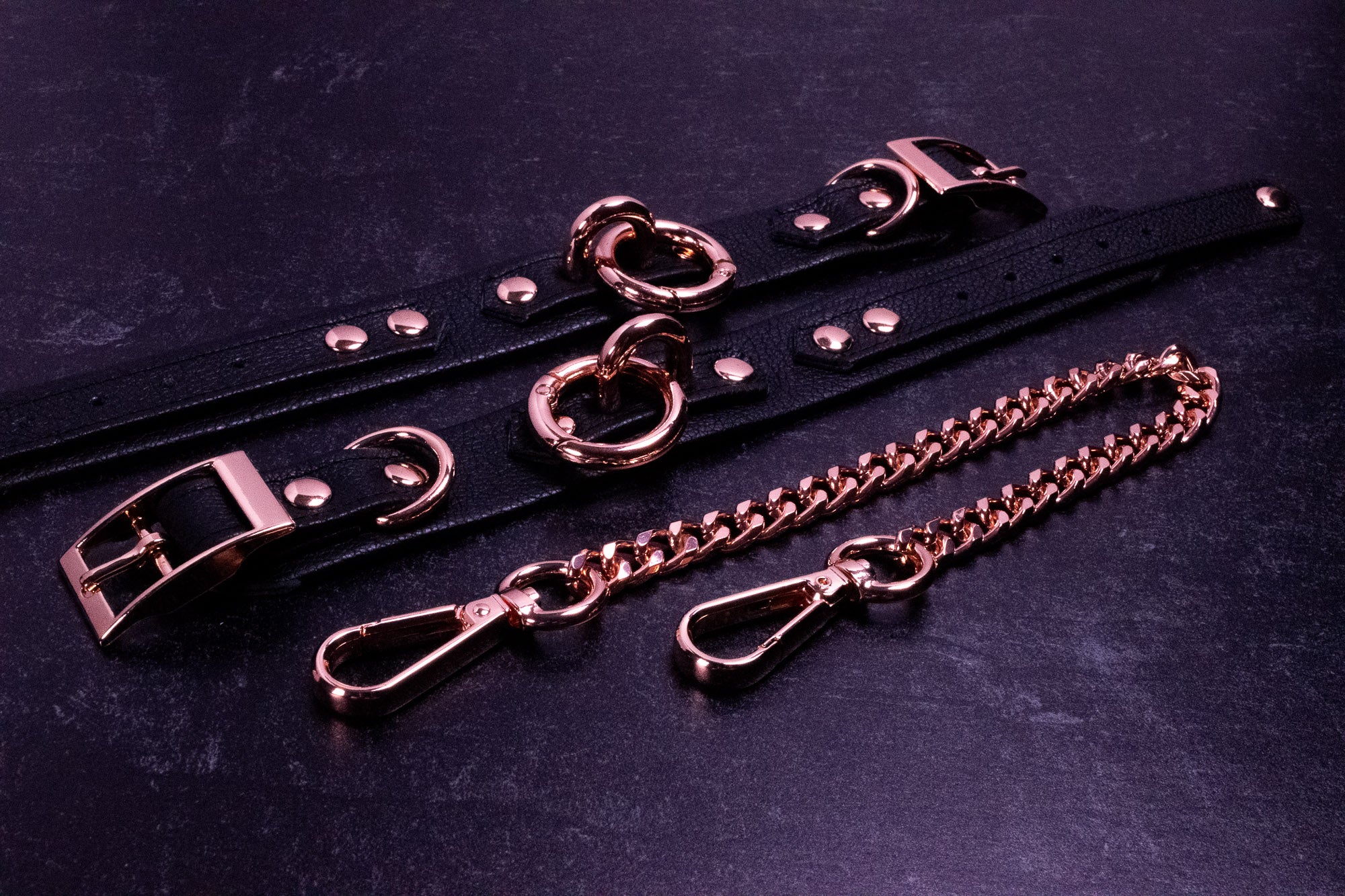 6" - 8" Rose Gold & Black Leather Cuffs _ LIMITED _