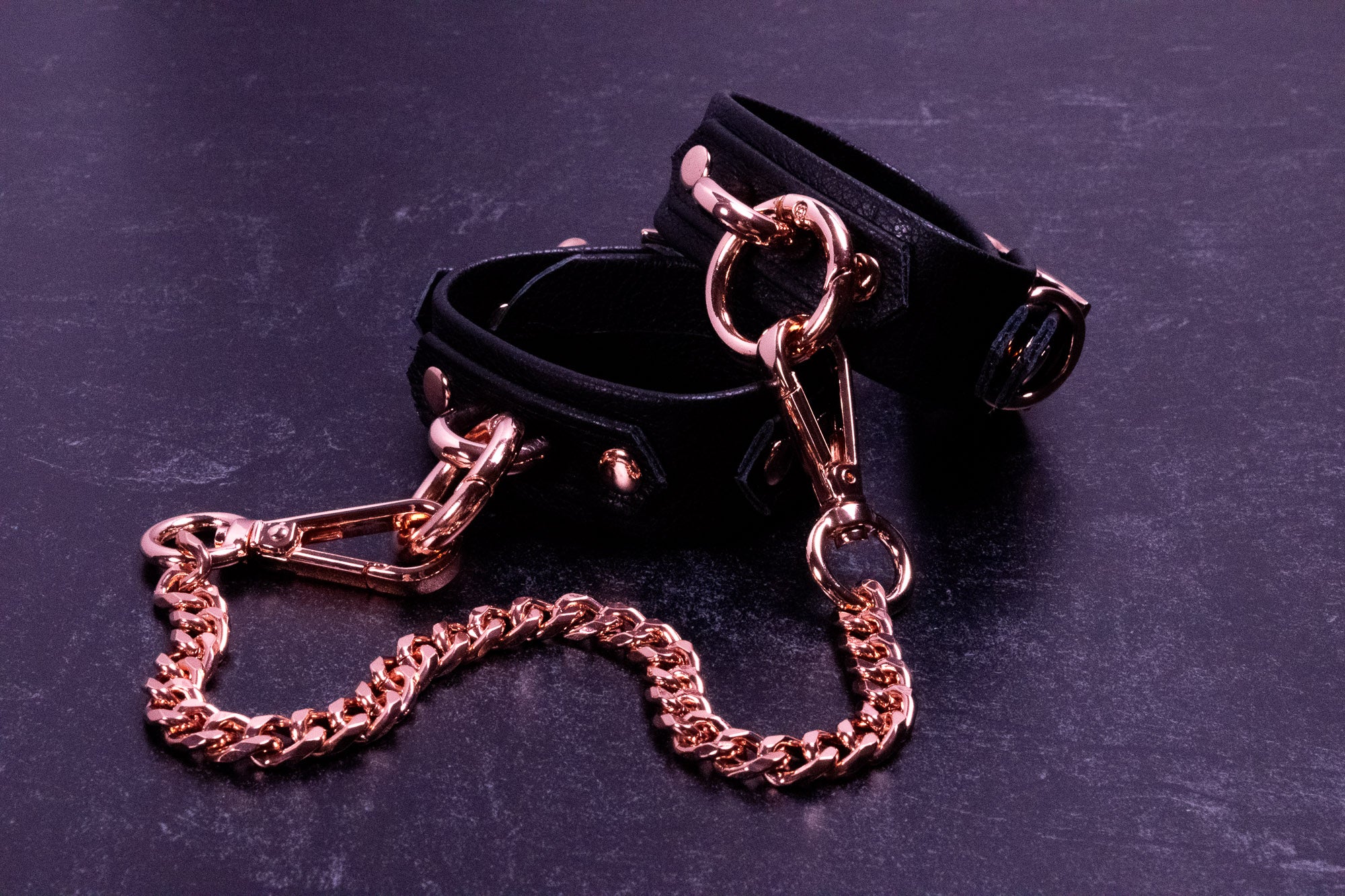 6" - 8" Rose Gold & Black Leather Cuffs _ LIMITED _