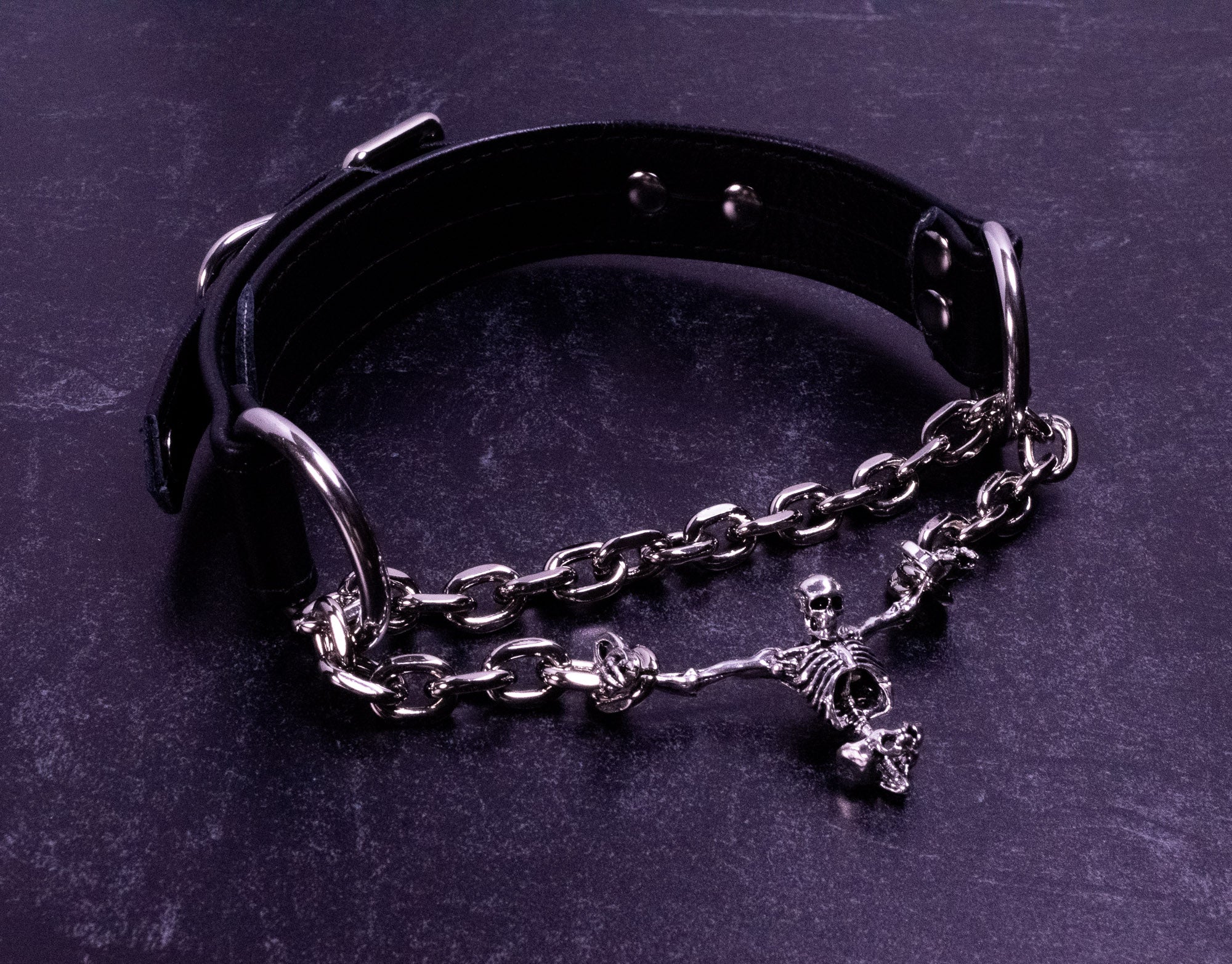 12.5" - 15.5" All Black 'Chained Up' Leather Martingale Collar _ LIMITED _