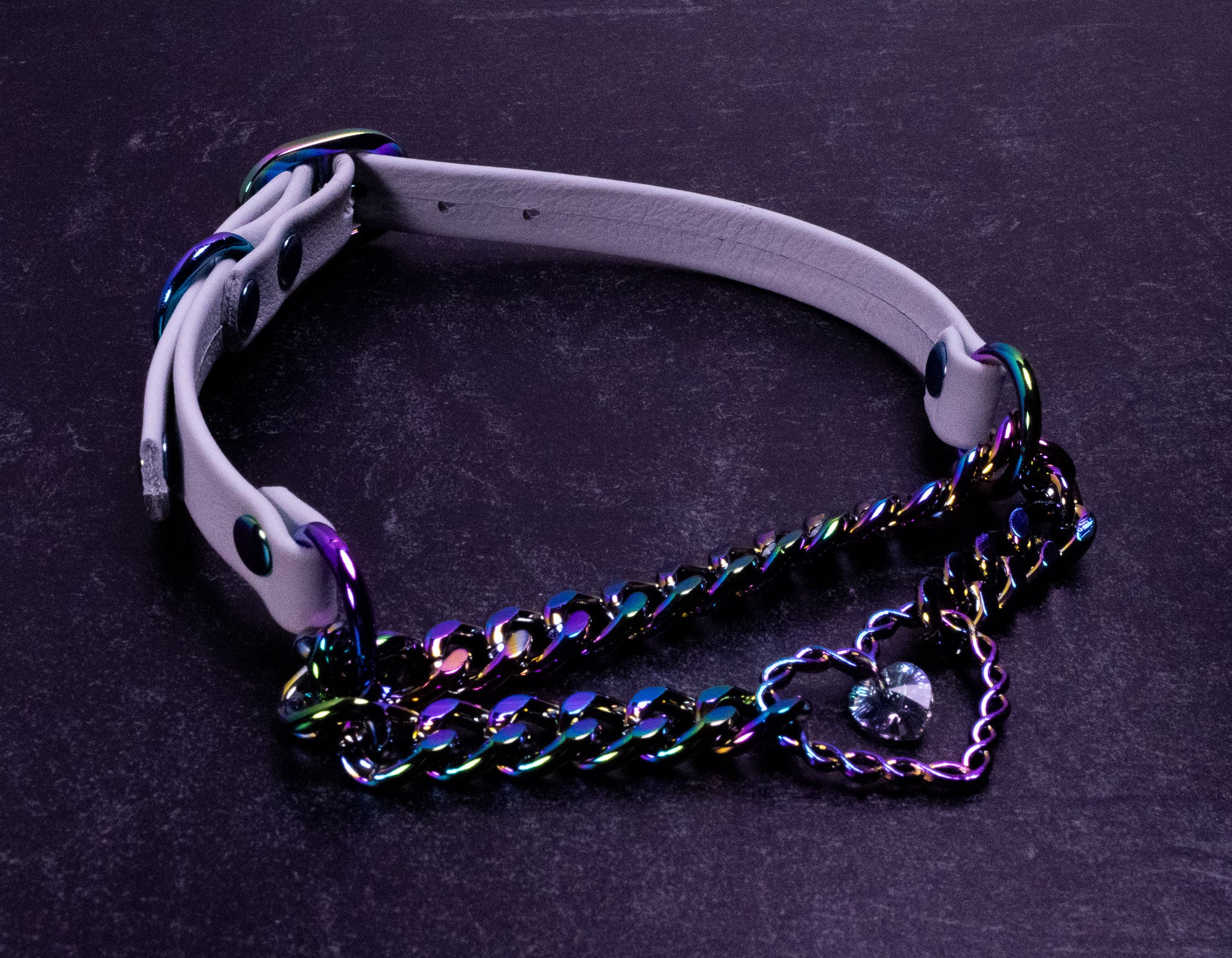 12.5" - 15.5" Rainbow & Slate Leather Martingale Collar _ LIMITED _