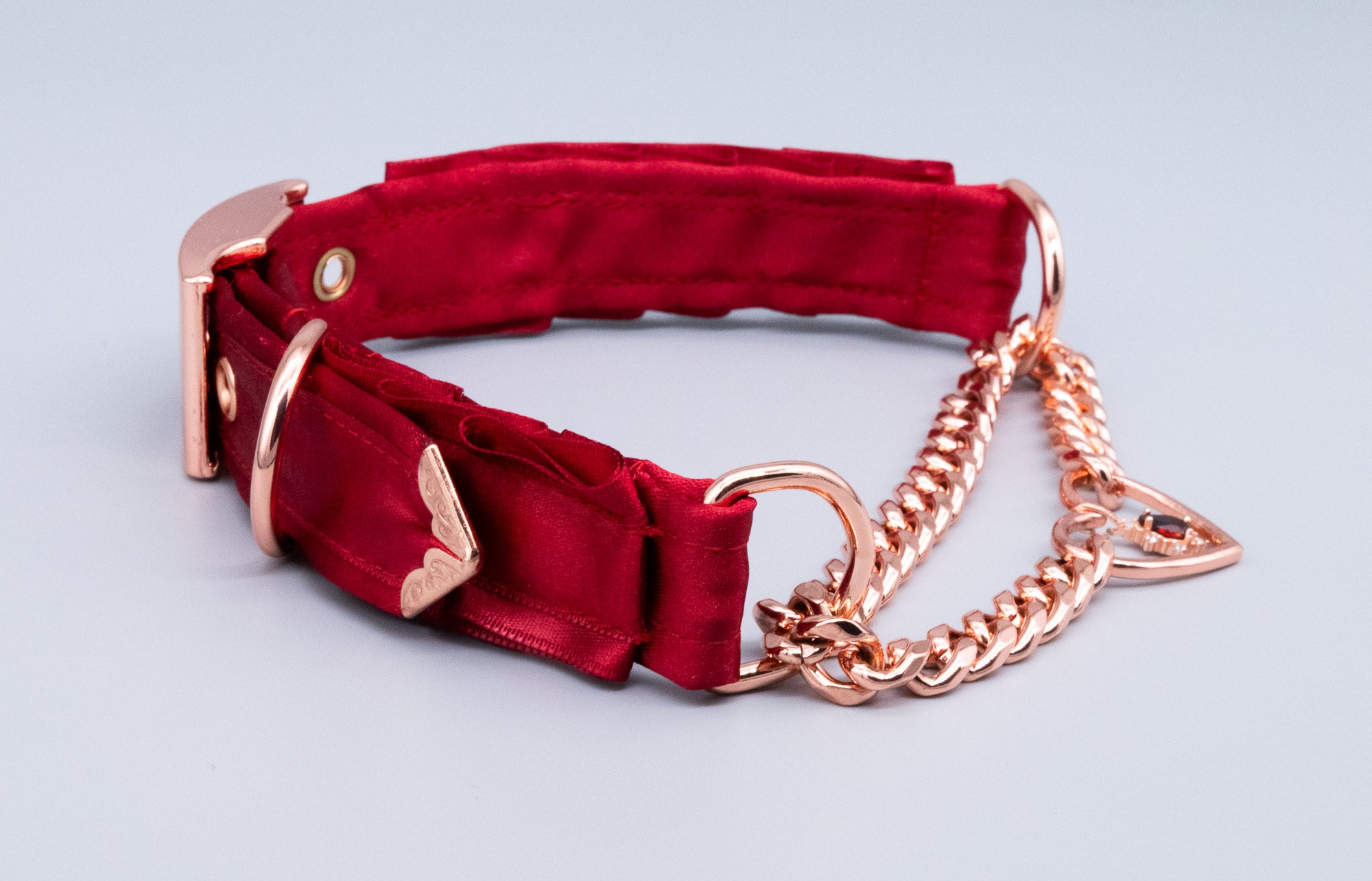 12.5" - 14.5" Red Petite Heart Ring Martingale Collar