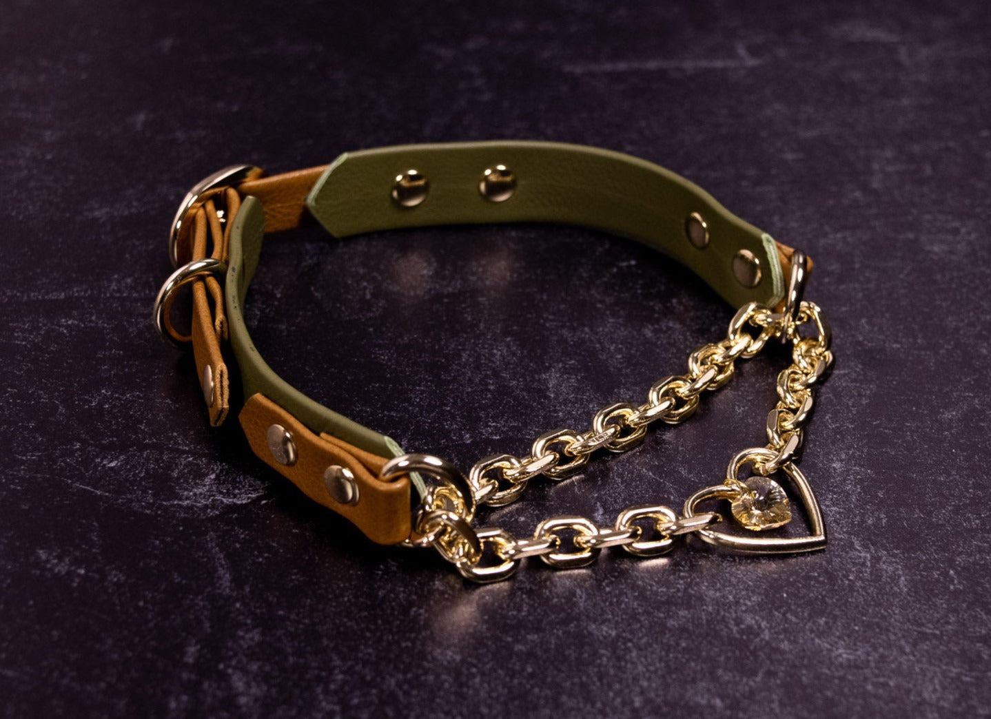 12.5" - 14.5" Tan & Olive Leather Martingale Collar _ LIMITED _