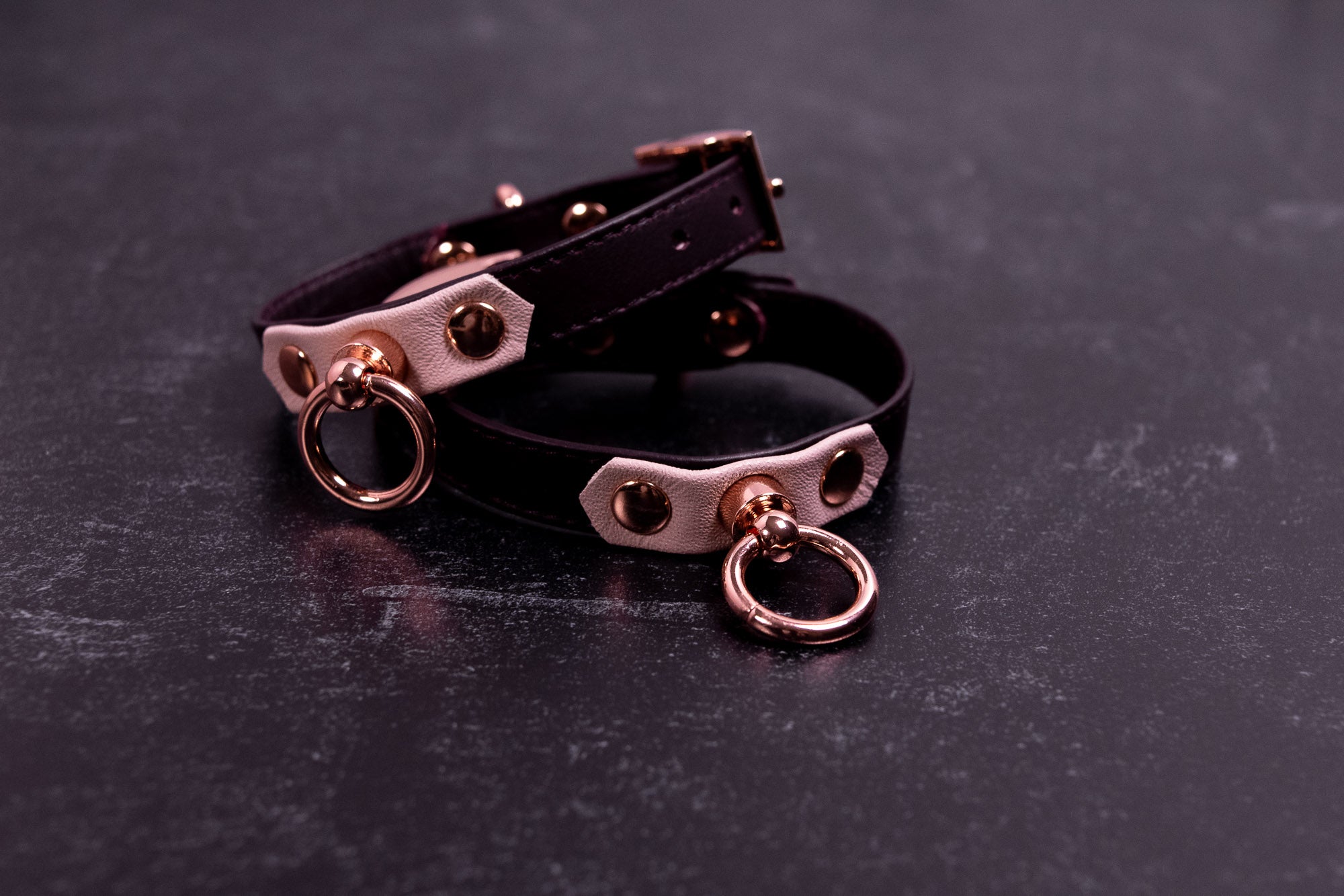 6" - 8" Burgundy & Pale Blush Leather Cuffs _ LIMITED _