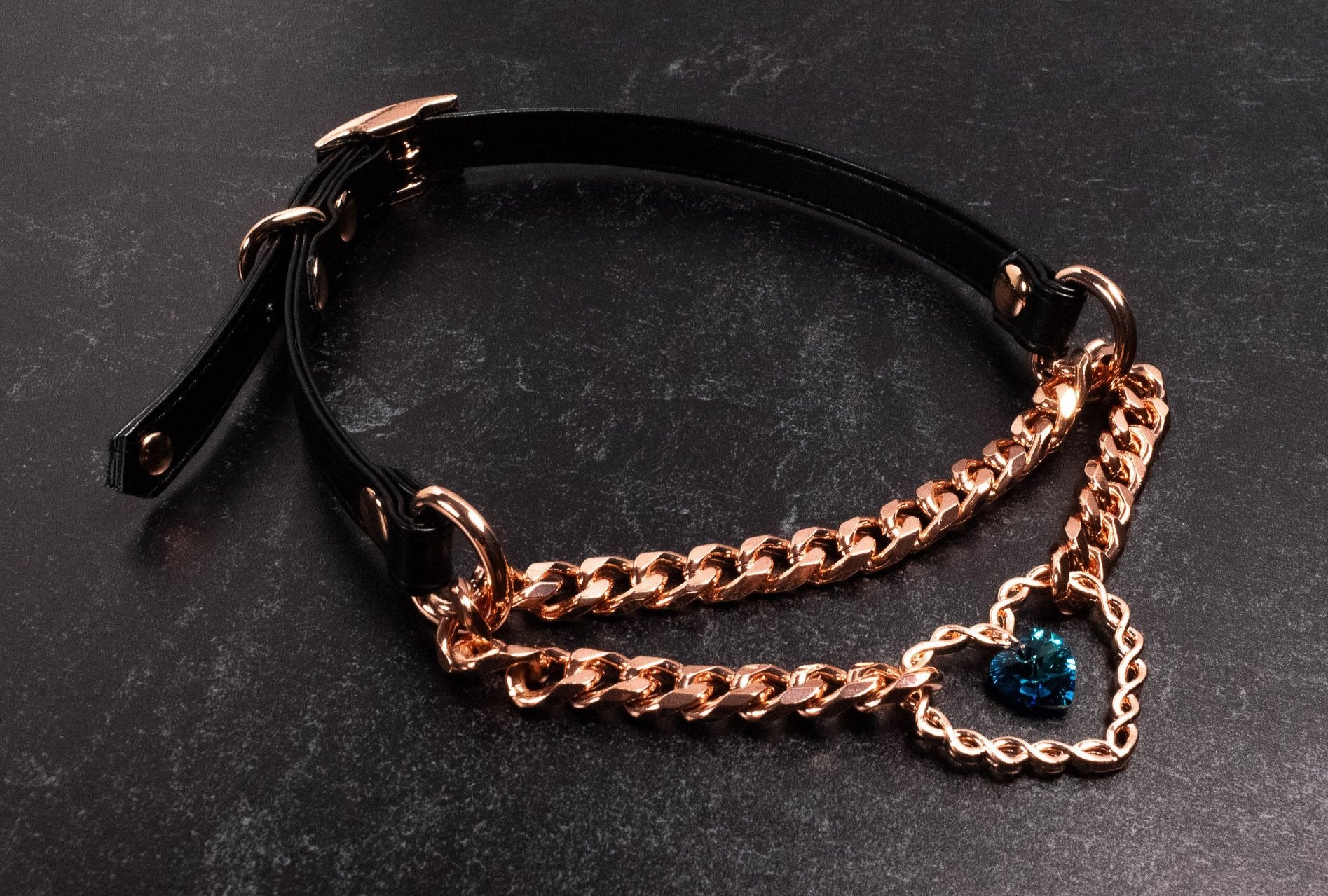 Design Your Own Leather Swarovski Chained Heart Martingale Collar in Rose Gold