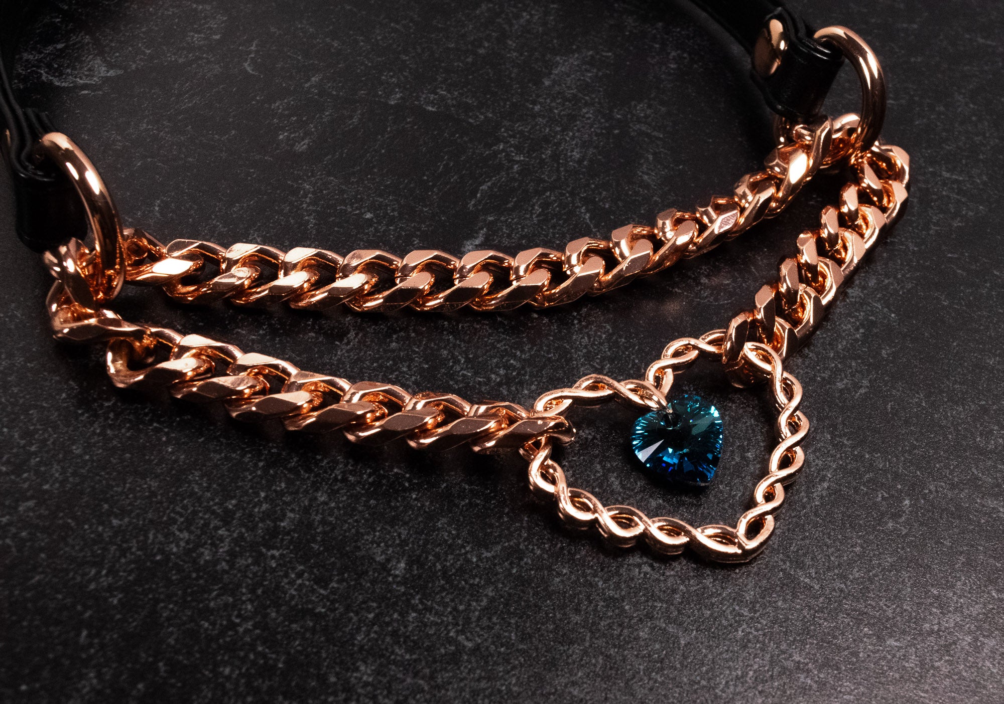 Design Your Own Leather Chained Crystal Heart Martingale Collar in Rose Gold