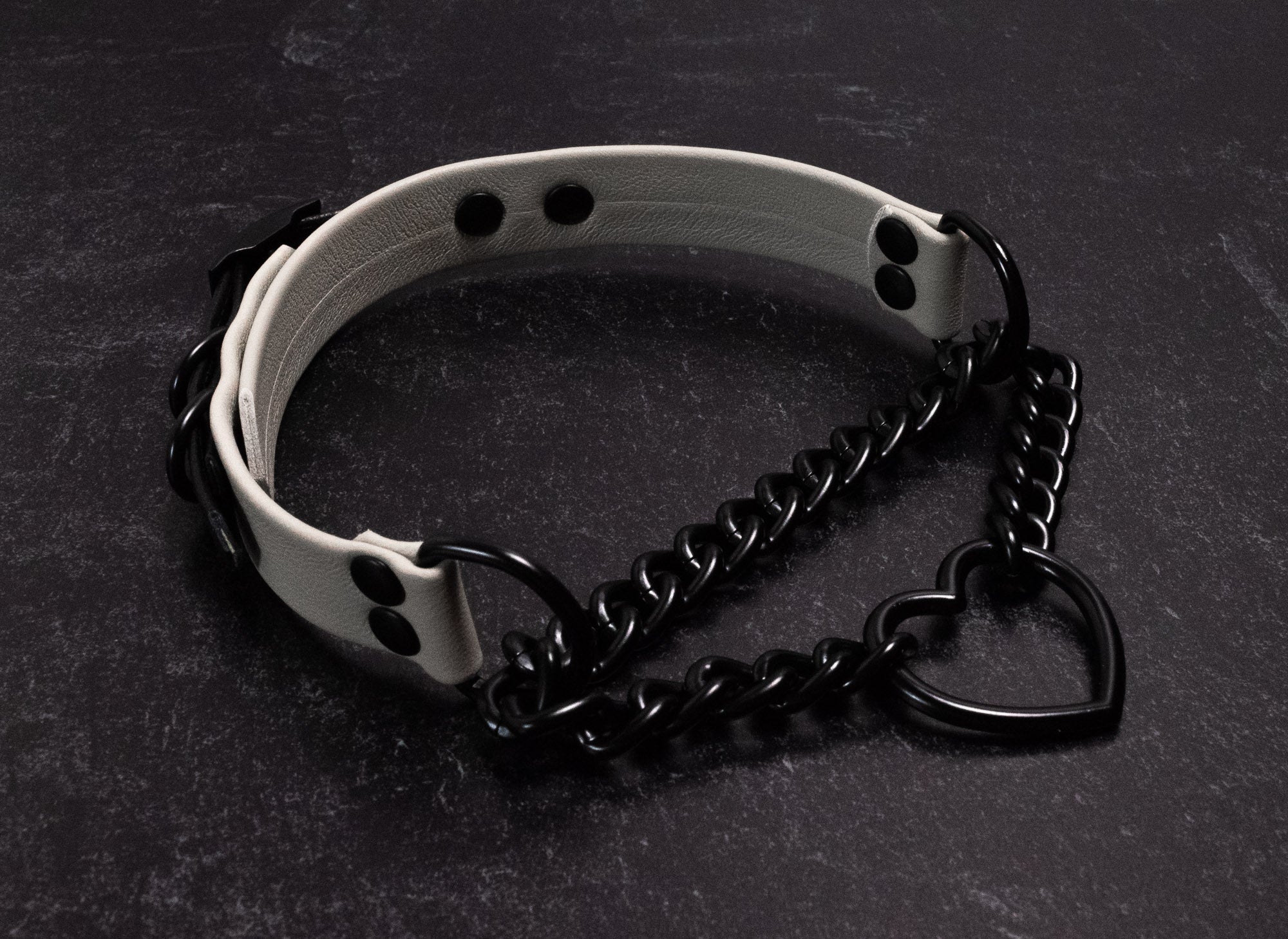 12.5" - 15.5" Matte Black & Mushroom Leather Martingale Collar _ LIMITED _