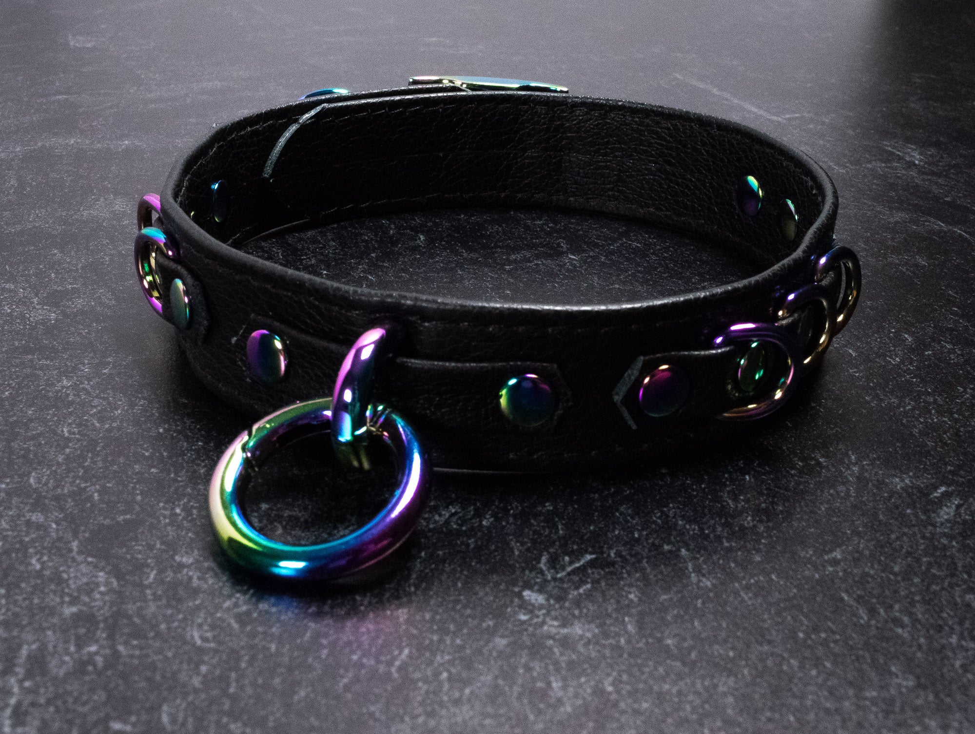 12" - 15" Rainbow & Black Leather Collar _ LIMITED _