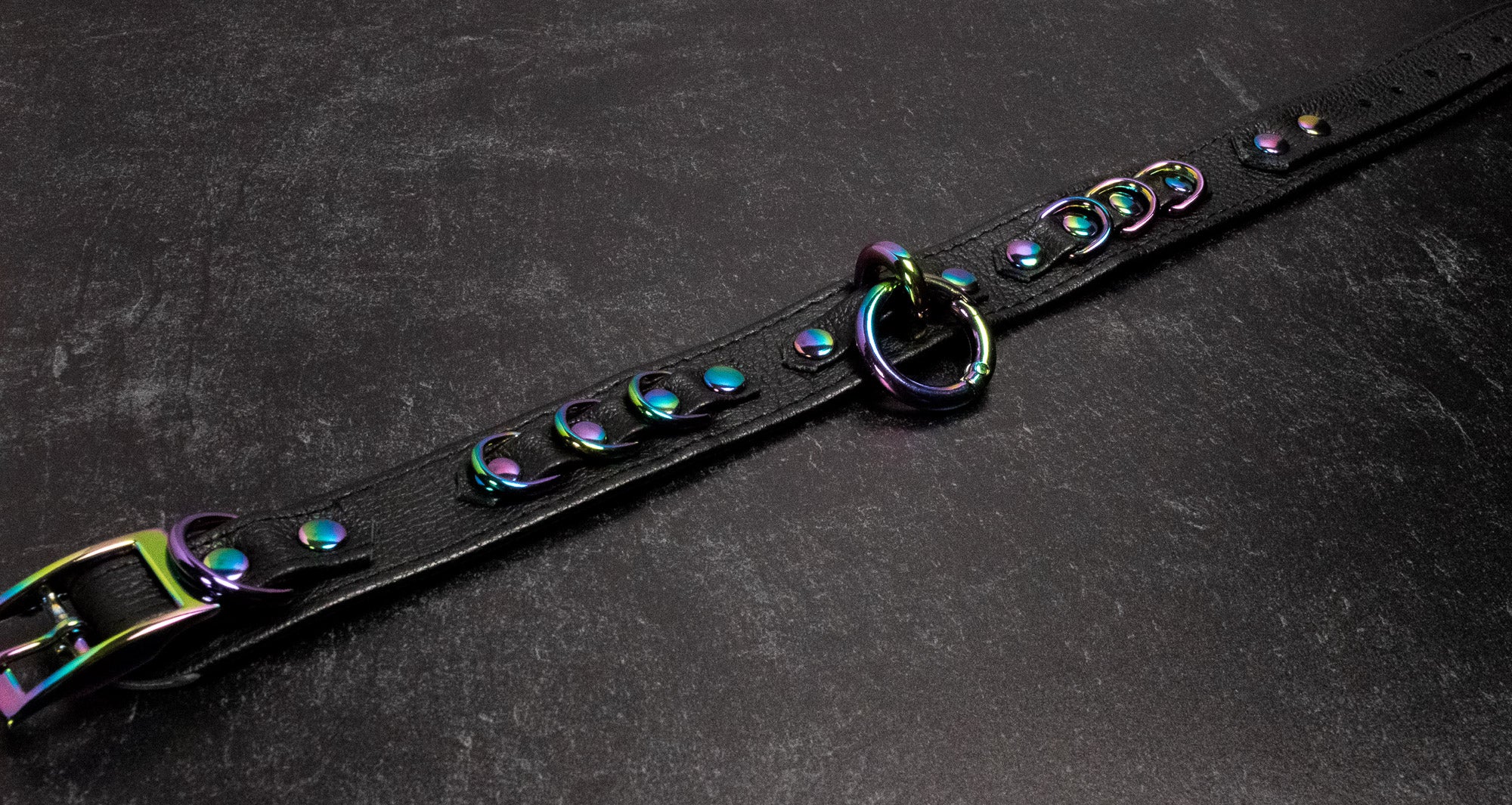 12" - 15" Rainbow & Black Leather Collar _ LIMITED _