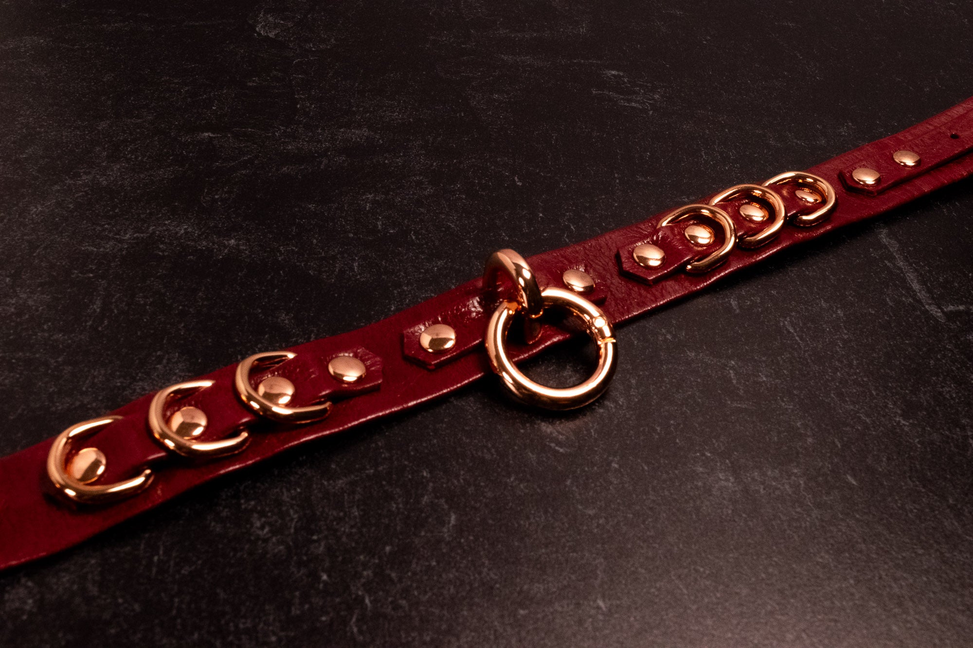 12" - 15" Rose Gold & Cherry Leather Collar _ LIMITED _