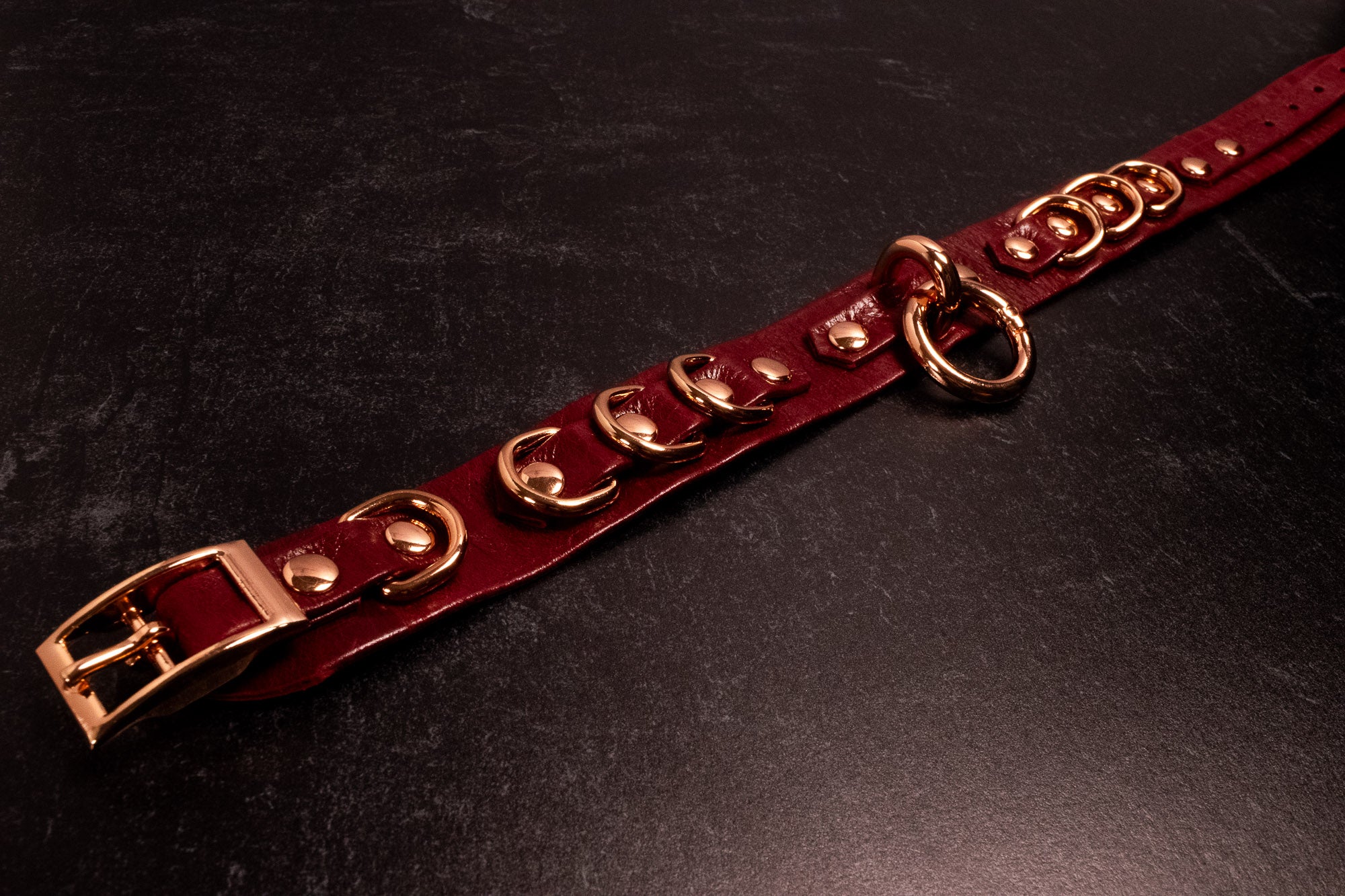 12" - 15" Rose Gold & Cherry Leather Collar _ LIMITED _