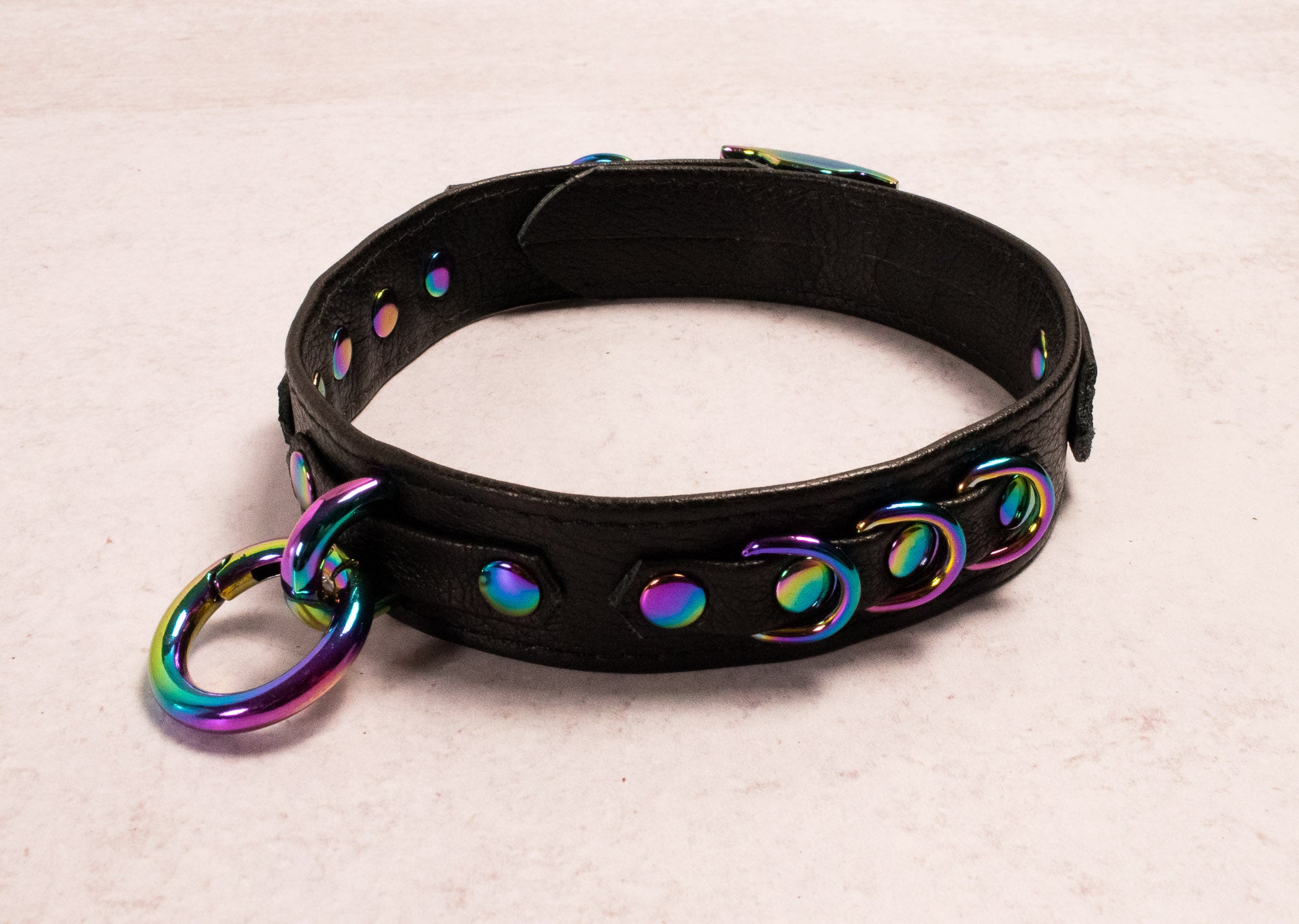 12" - 15" Rainbow & Black Leather Collar _ LIMITED _