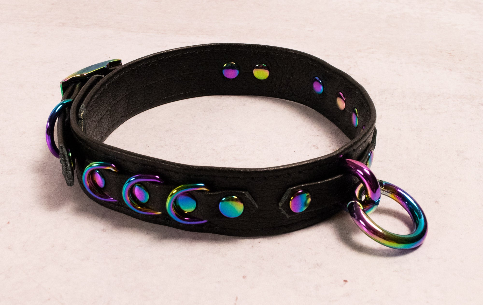 12" - 15" Rainbow & Black Leather Collar _ LIMITED _