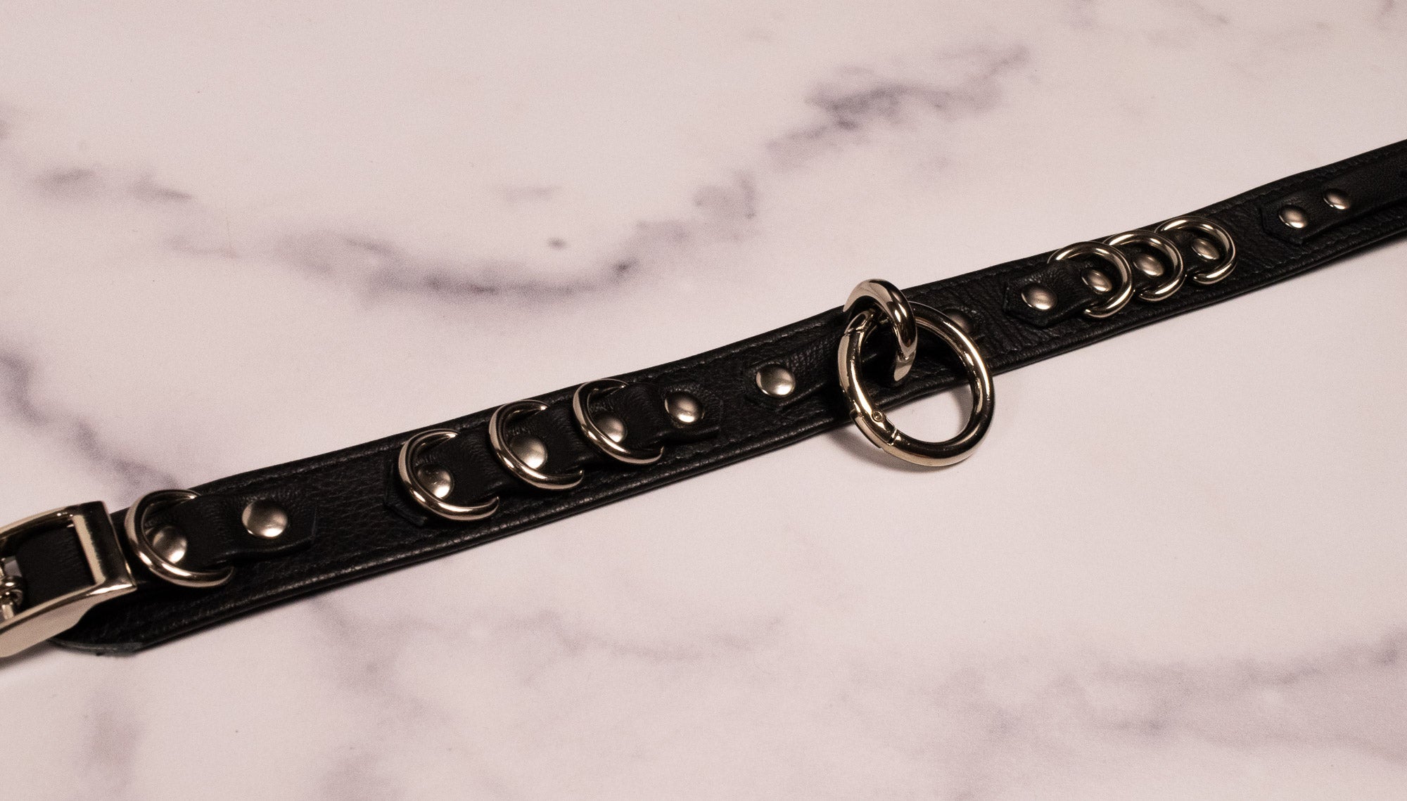 12.5" - 15.5" Silver & Black Leather Collar _ LIMITED _