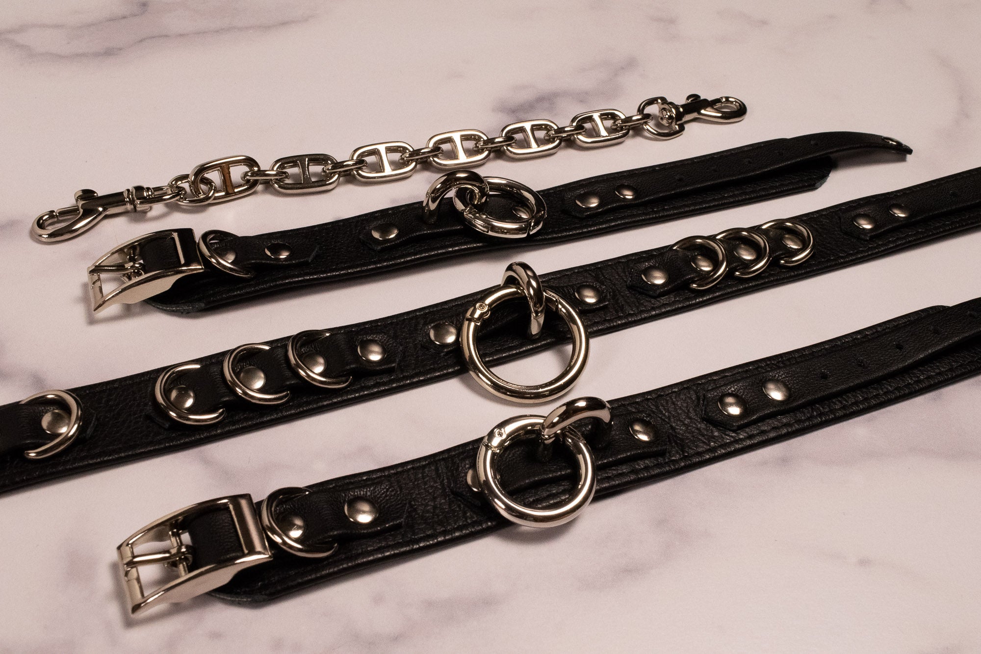 12.5" - 15.5" Silver & Black Leather Collar _ LIMITED _