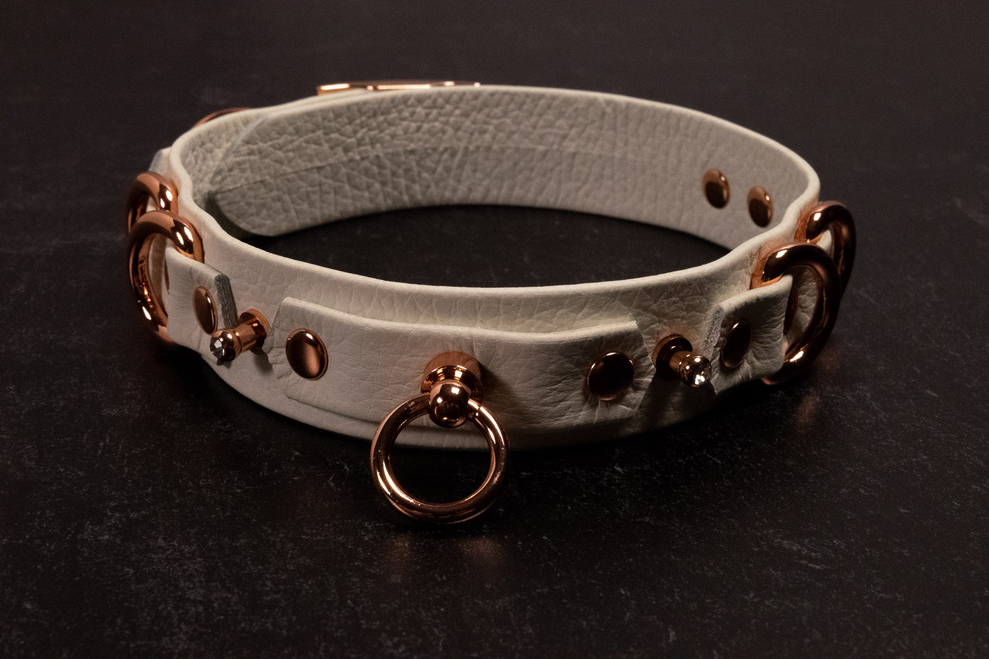 12.5" - 15.5" Rose Gold & White Leather Collar _ LIMITED _