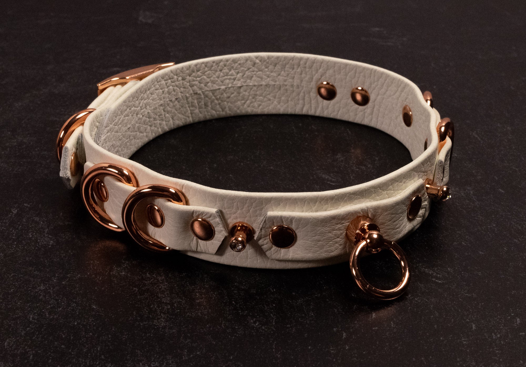 12.5" - 15.5" Rose Gold & White Leather Collar _ LIMITED _