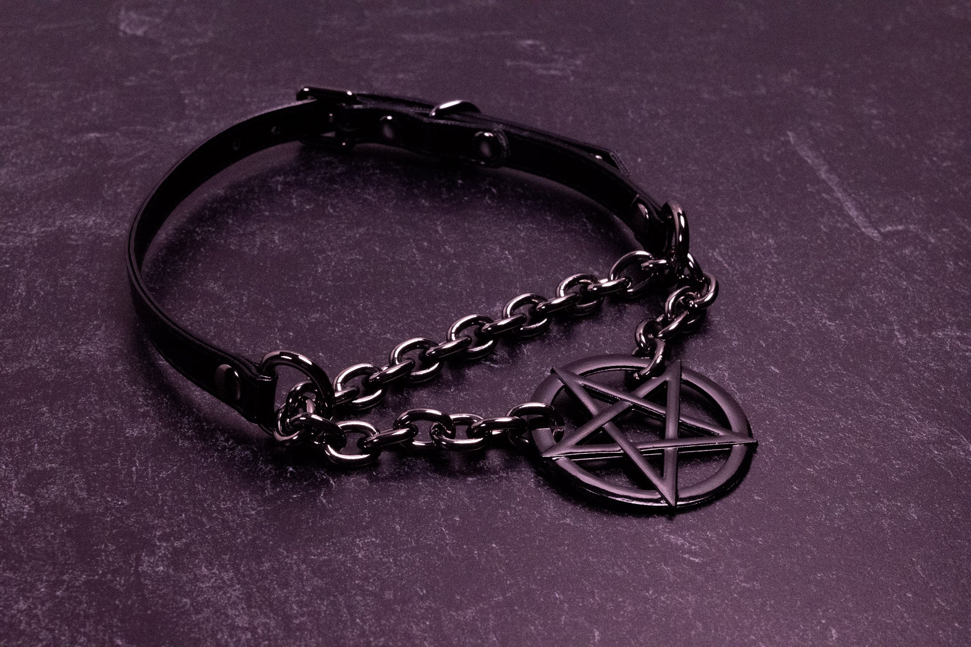 Pentacle Black Vegan Leather Martingale Collar