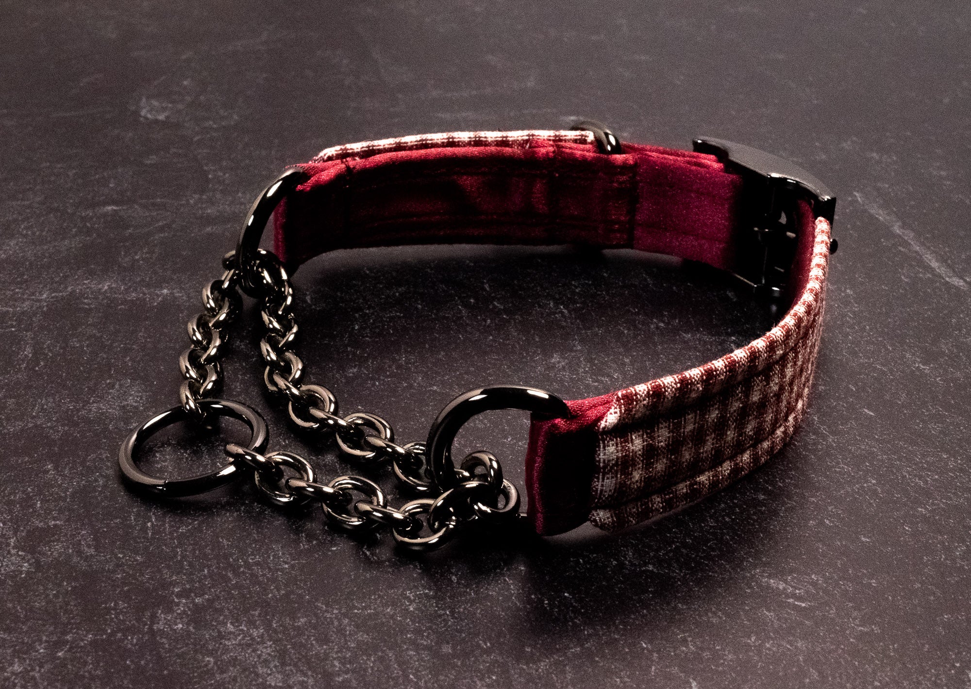 Punk Academia - Crimson Plaid Martingale Collar _LIMITED_