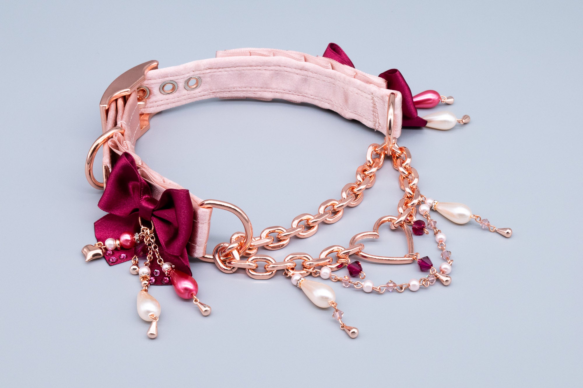 "Cupid's First Blush" - 12.5" - 14.5" Rose Gold & Burgundy Luxury Martingale Collar