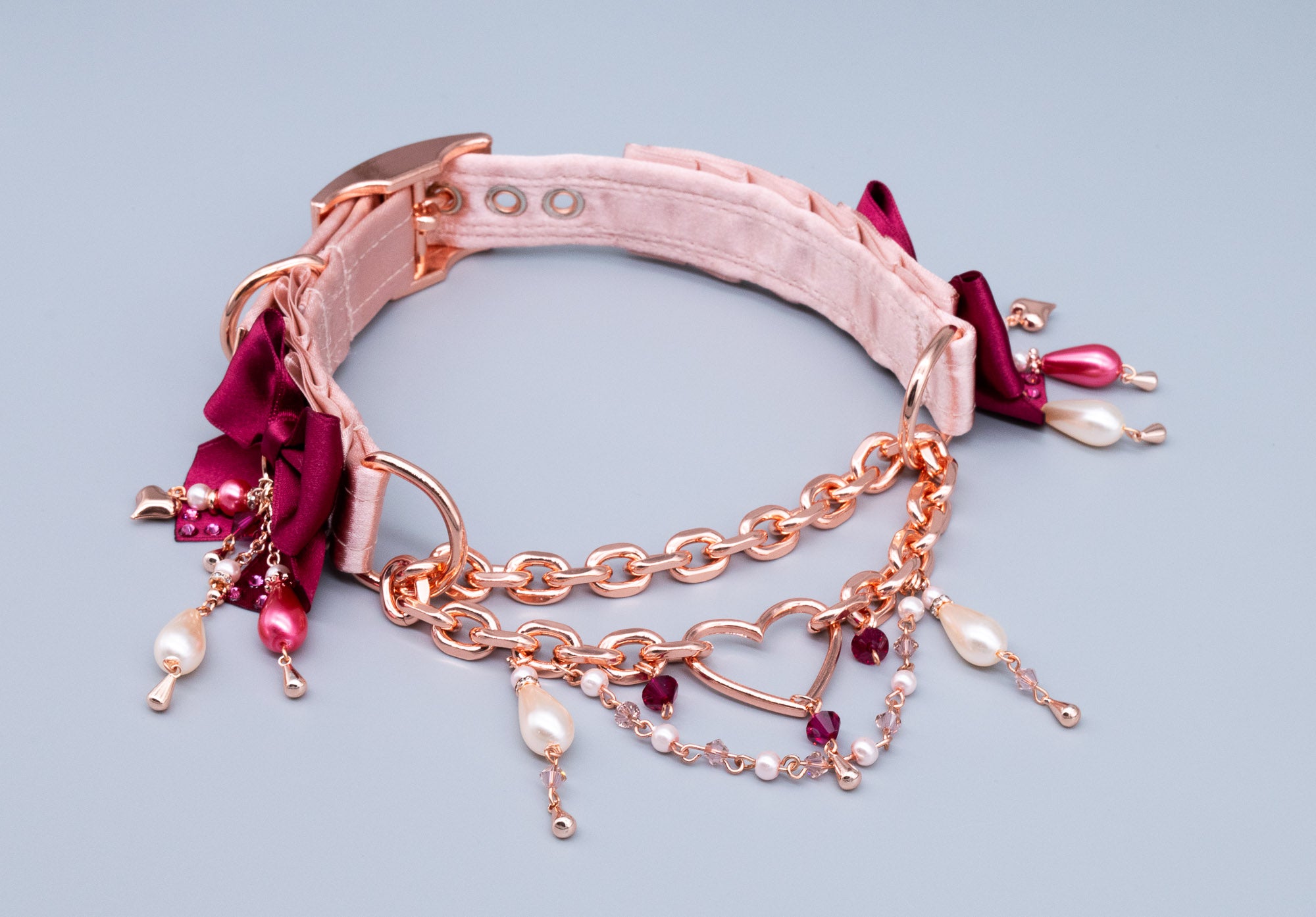 "Cupid's First Blush" - 12.5" - 14.5" Rose Gold & Burgundy Luxury Martingale Collar