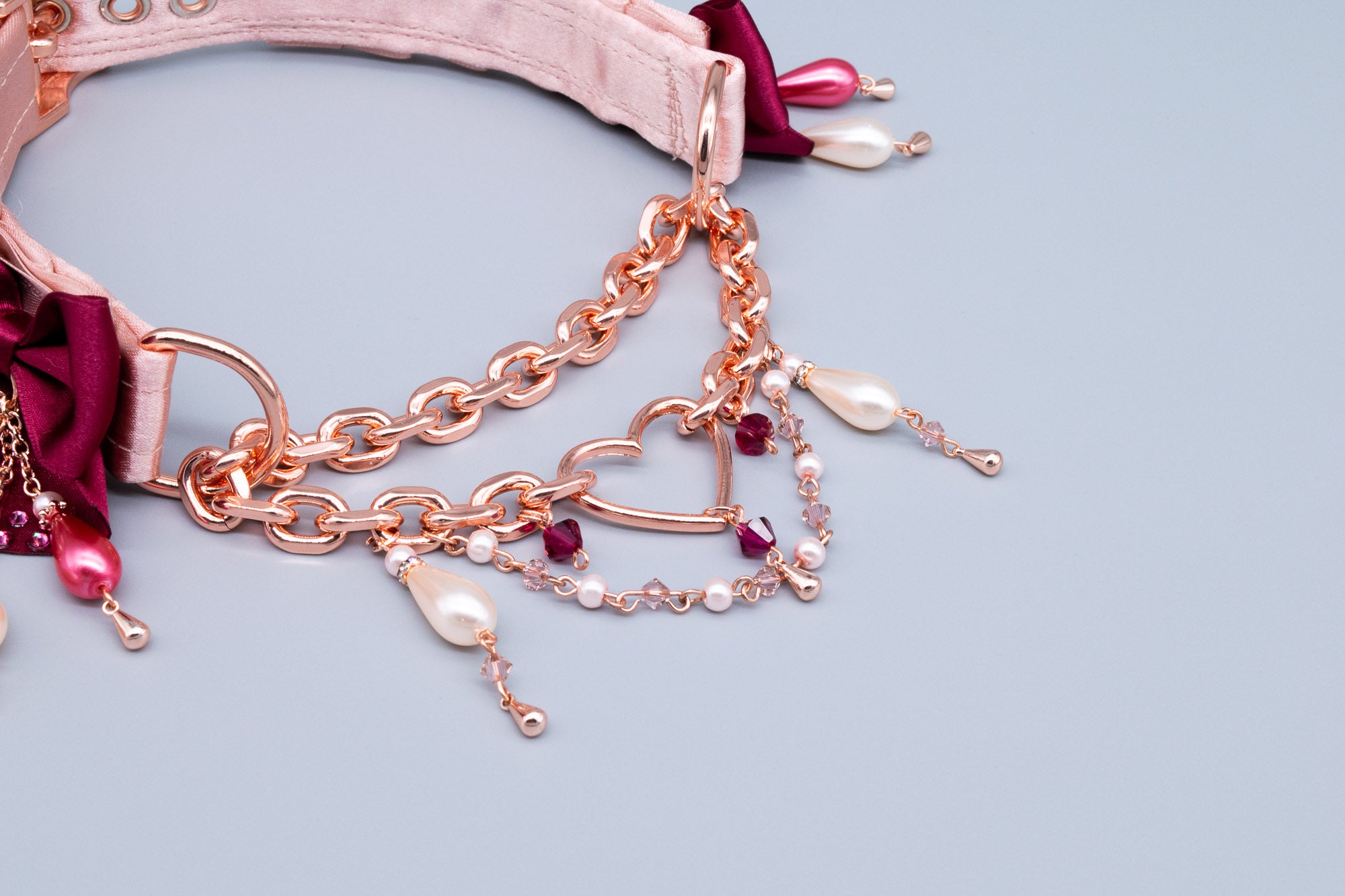 "Cupid's First Blush" - 12.5" - 14.5" Rose Gold & Burgundy Luxury Martingale Collar