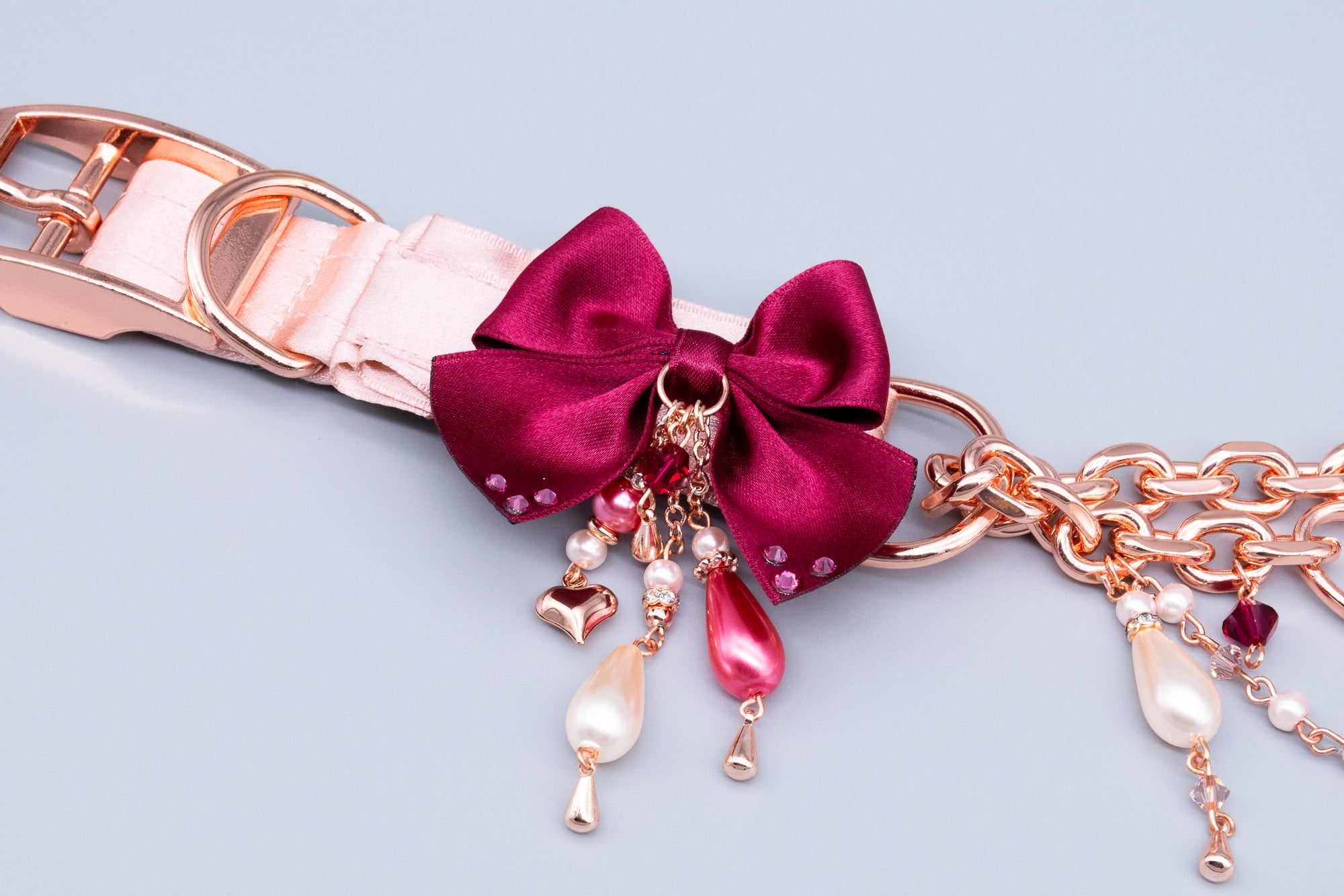 "Cupid's First Blush" - 12.5" - 14.5" Rose Gold & Burgundy Luxury Martingale Collar