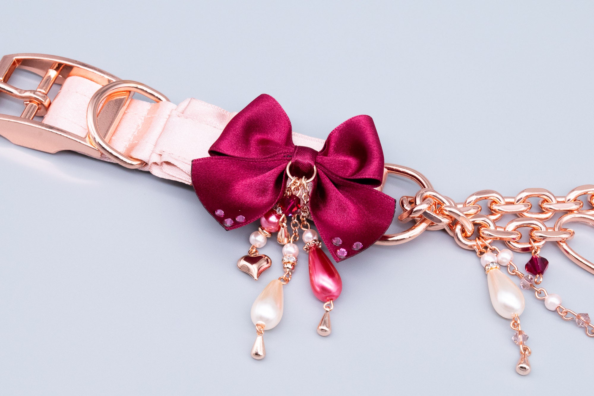 "Cupid's First Blush" - 12.5" - 14.5" Rose Gold & Burgundy Luxury Martingale Collar