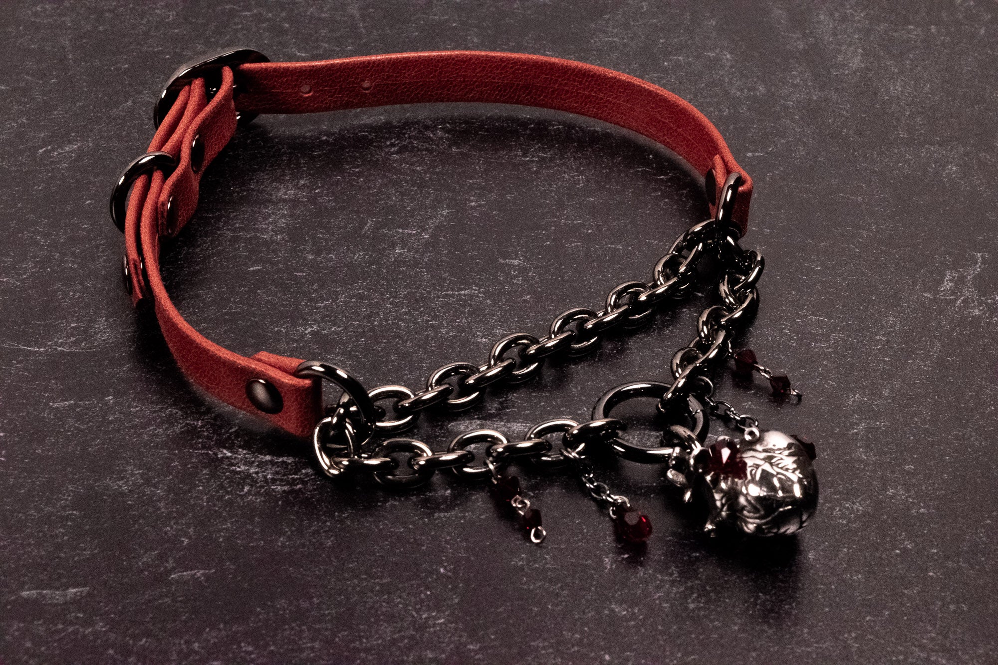 12.5" - 15" ~ "Tethered Pulse" Red Rust Leather Martingale Collar _ LIMITED _