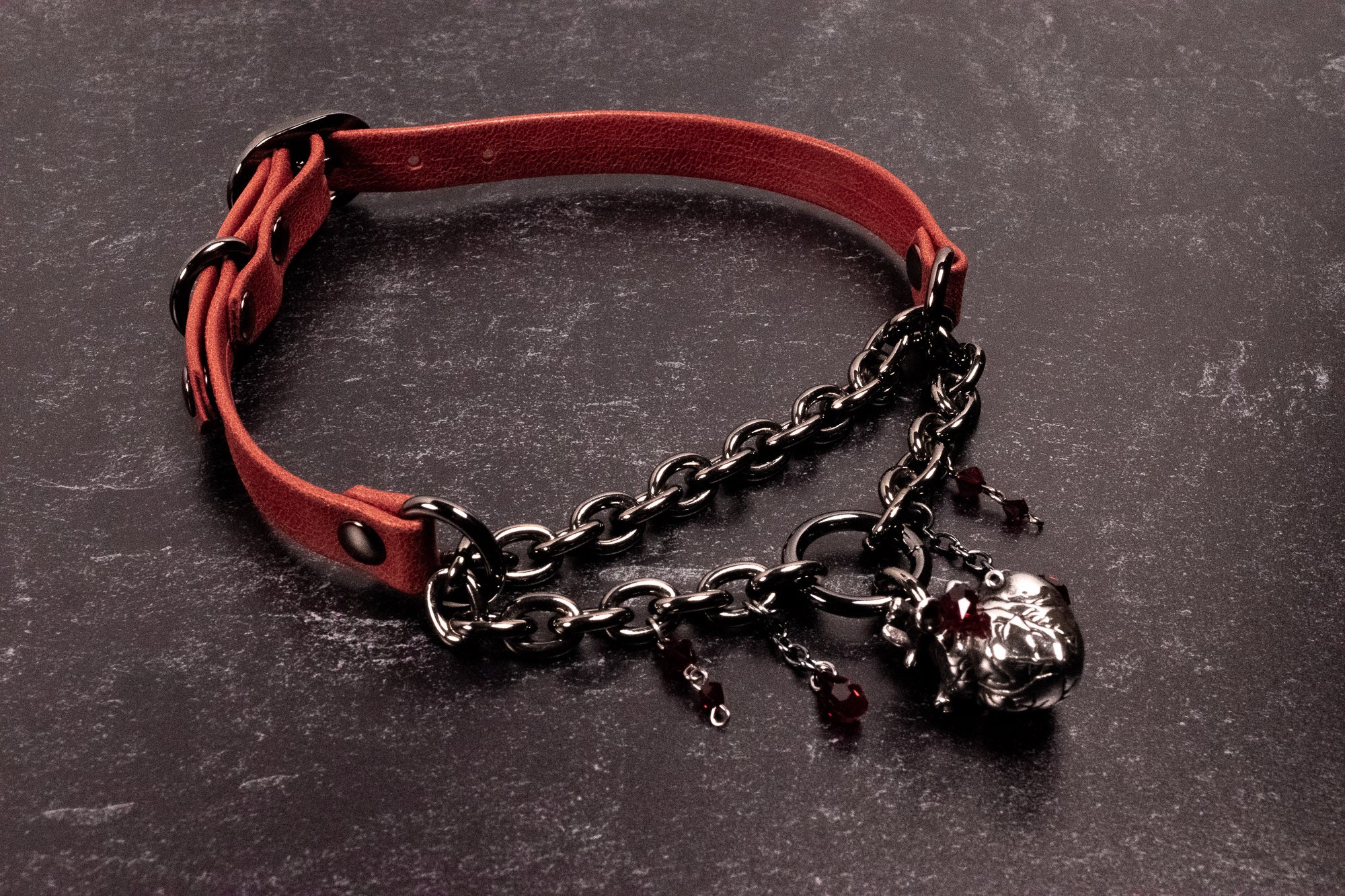 12.5" - 15" ~ "Tethered Pulse" Red Rust Leather Martingale Collar _ LIMITED _