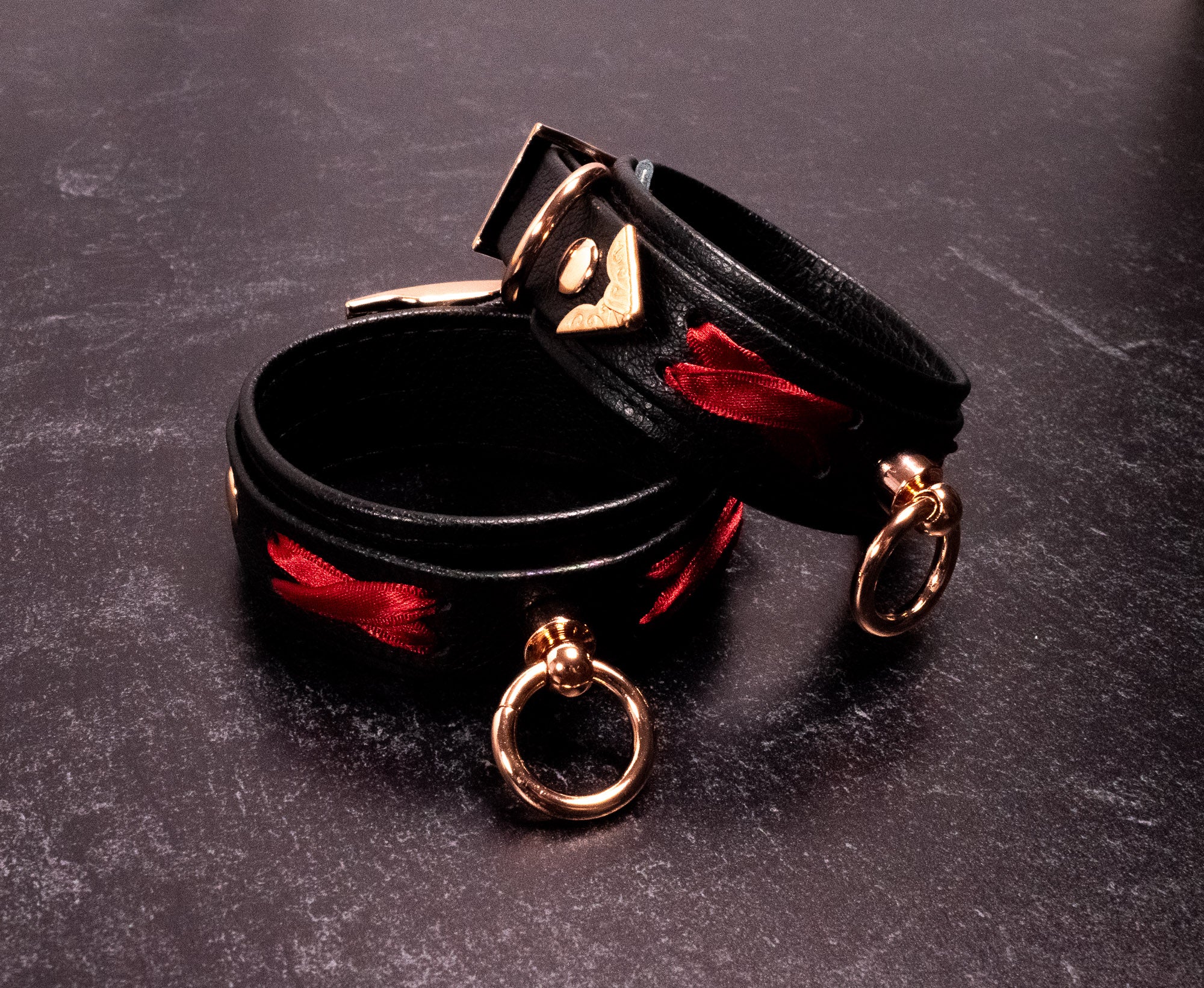 6" - 8" Rose Gold & Black Corset Leather Cuffs _ LIMITED _