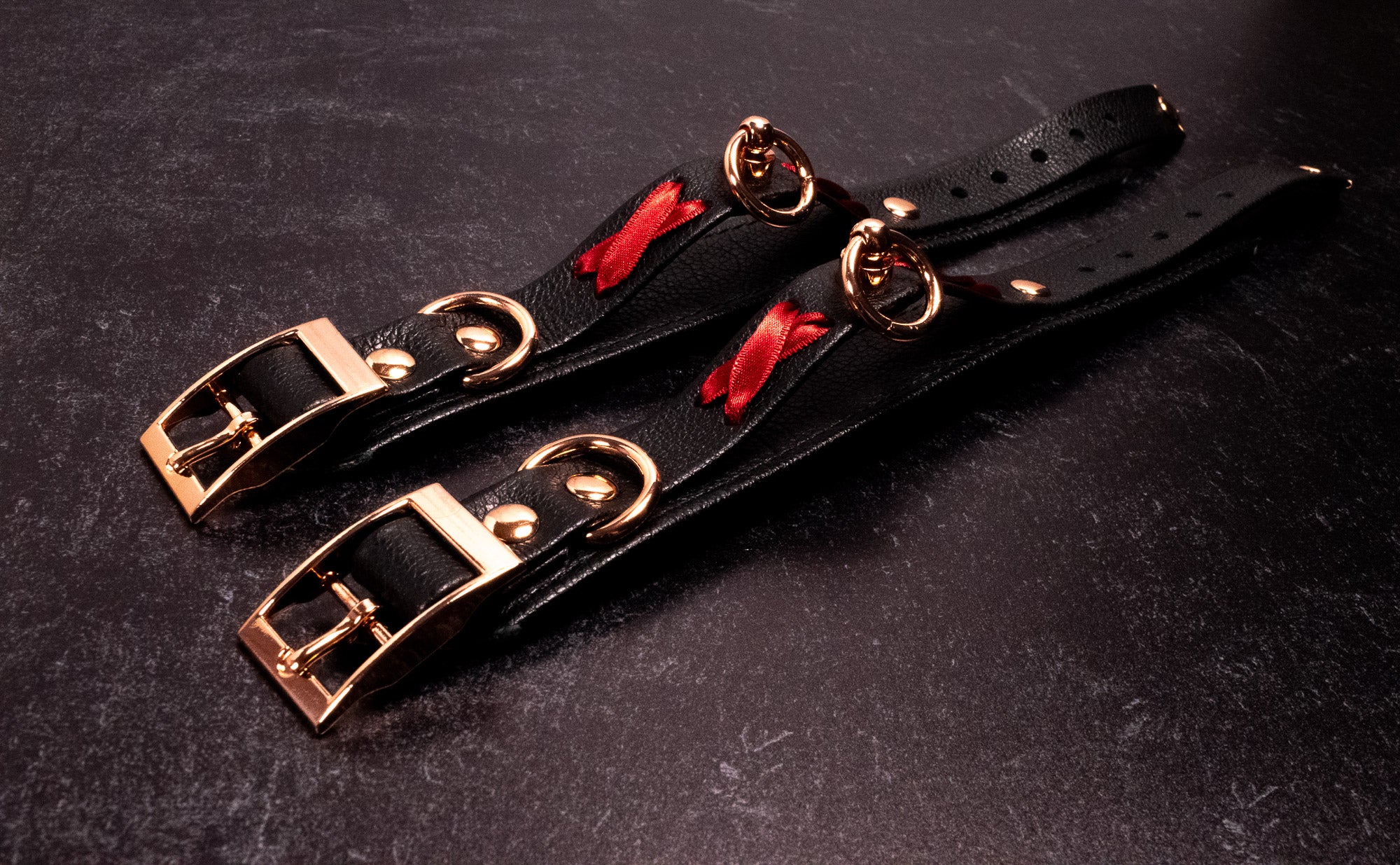 6" - 8" Rose Gold & Black Corset Leather Cuffs _ LIMITED _