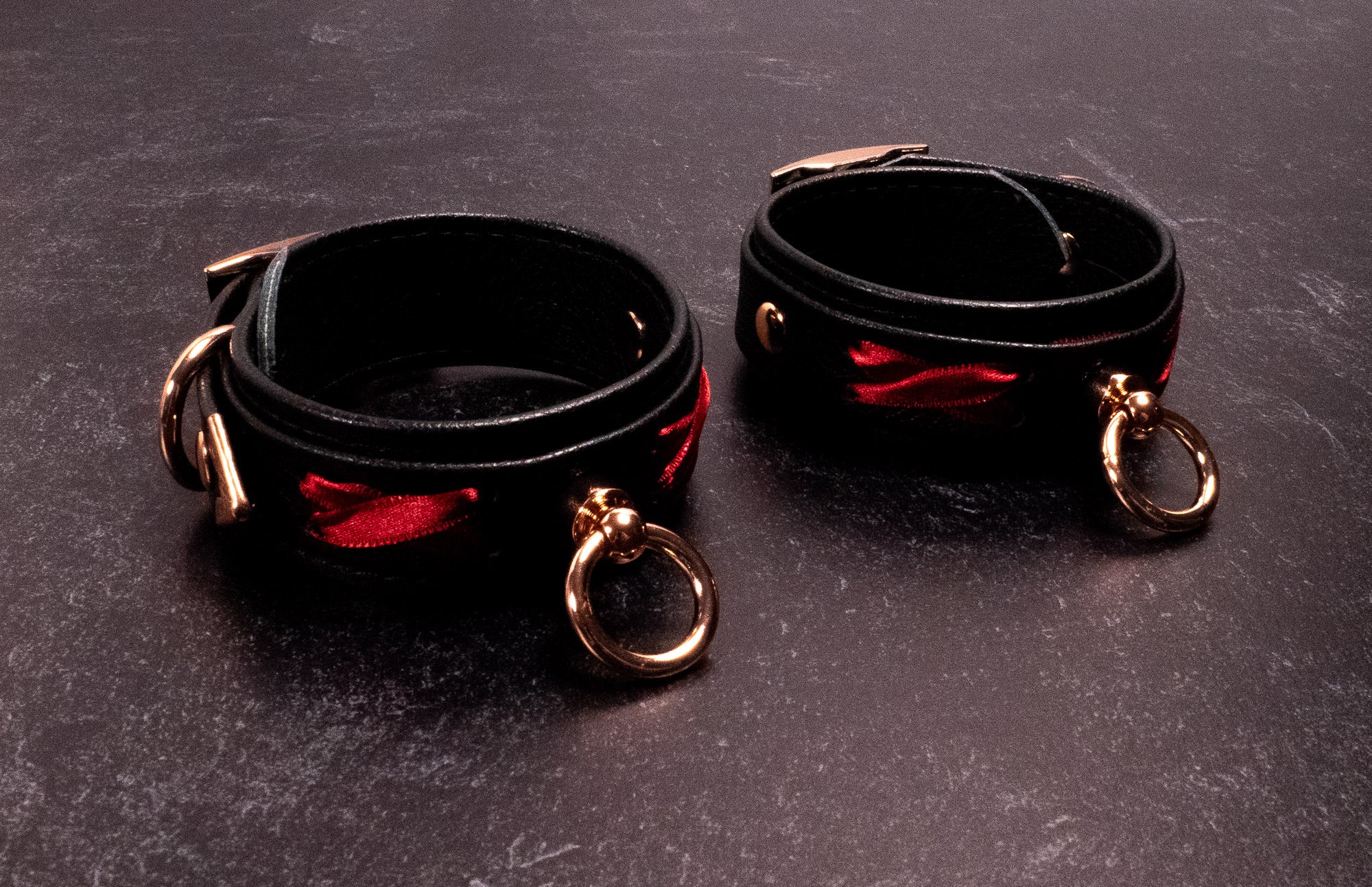 6" - 8" Rose Gold & Black Corset Leather Cuffs _ LIMITED _