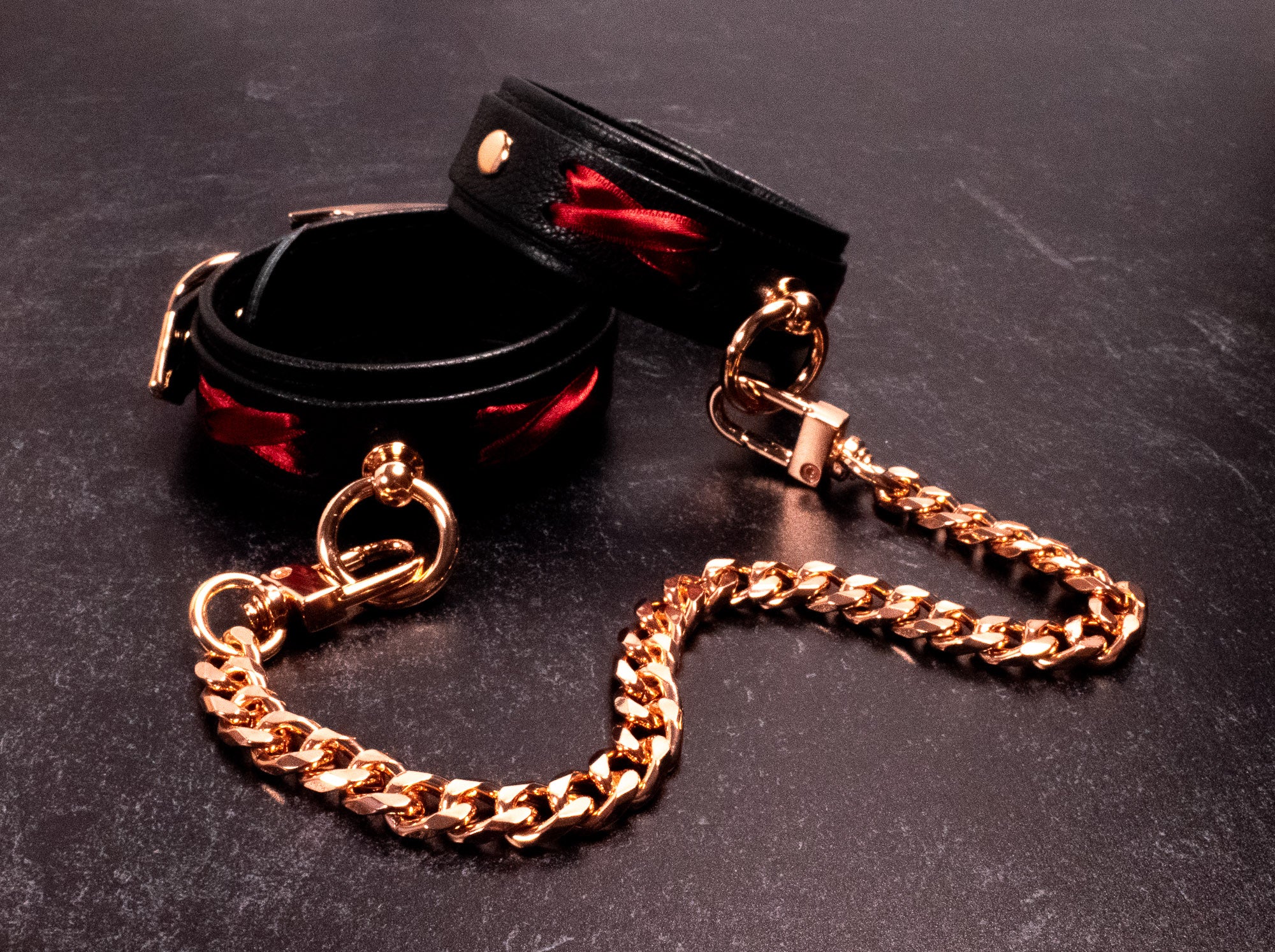 6" - 8" Rose Gold & Black Corset Leather Cuffs _ LIMITED _