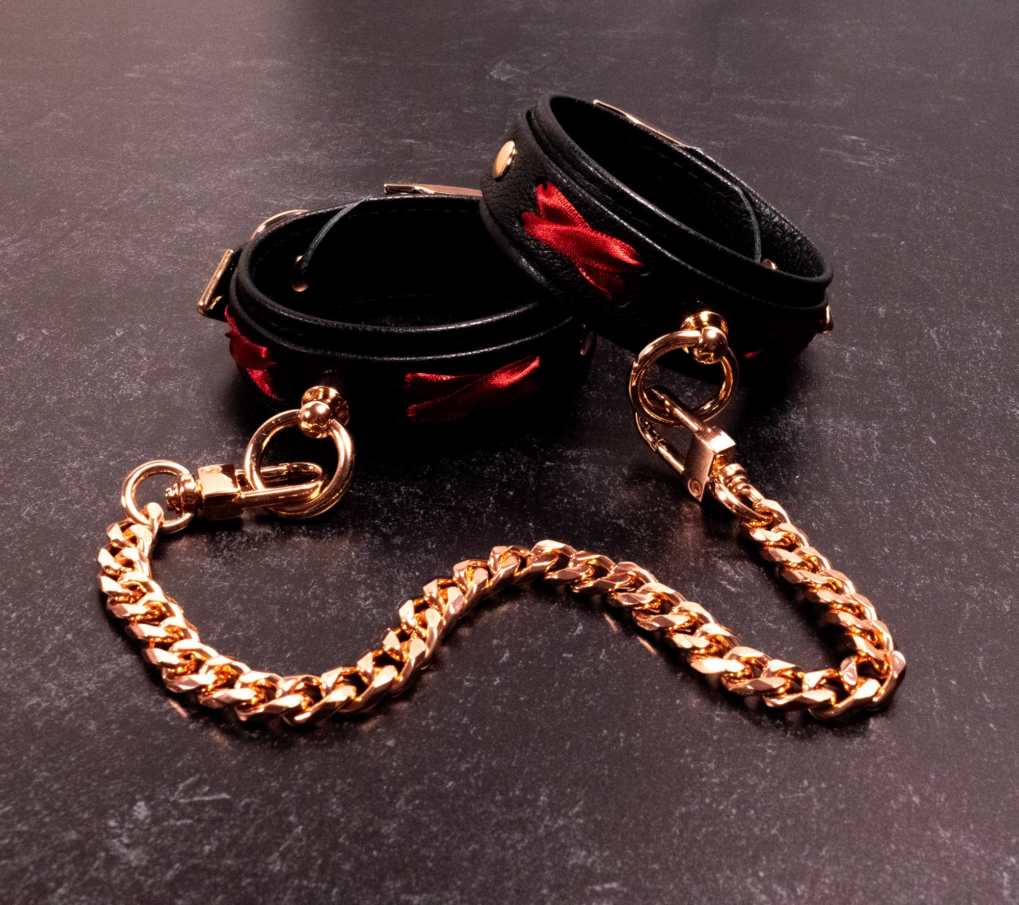 6" - 8" Rose Gold & Black Corset Leather Cuffs _ LIMITED _