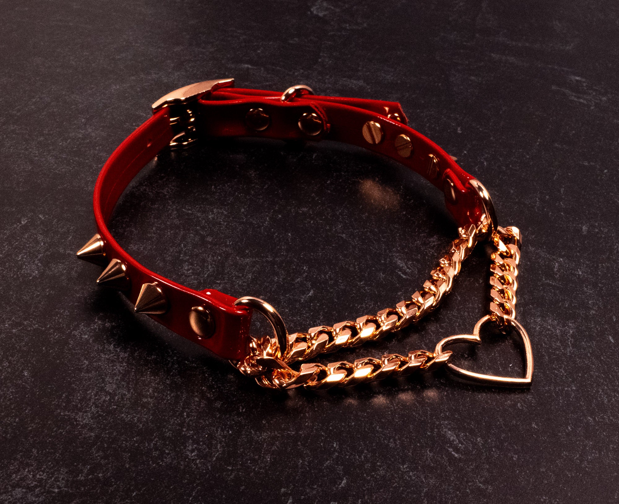 12.5" - 15" Spiked Red Patent Leather Martingale Collar _ LIMITED _