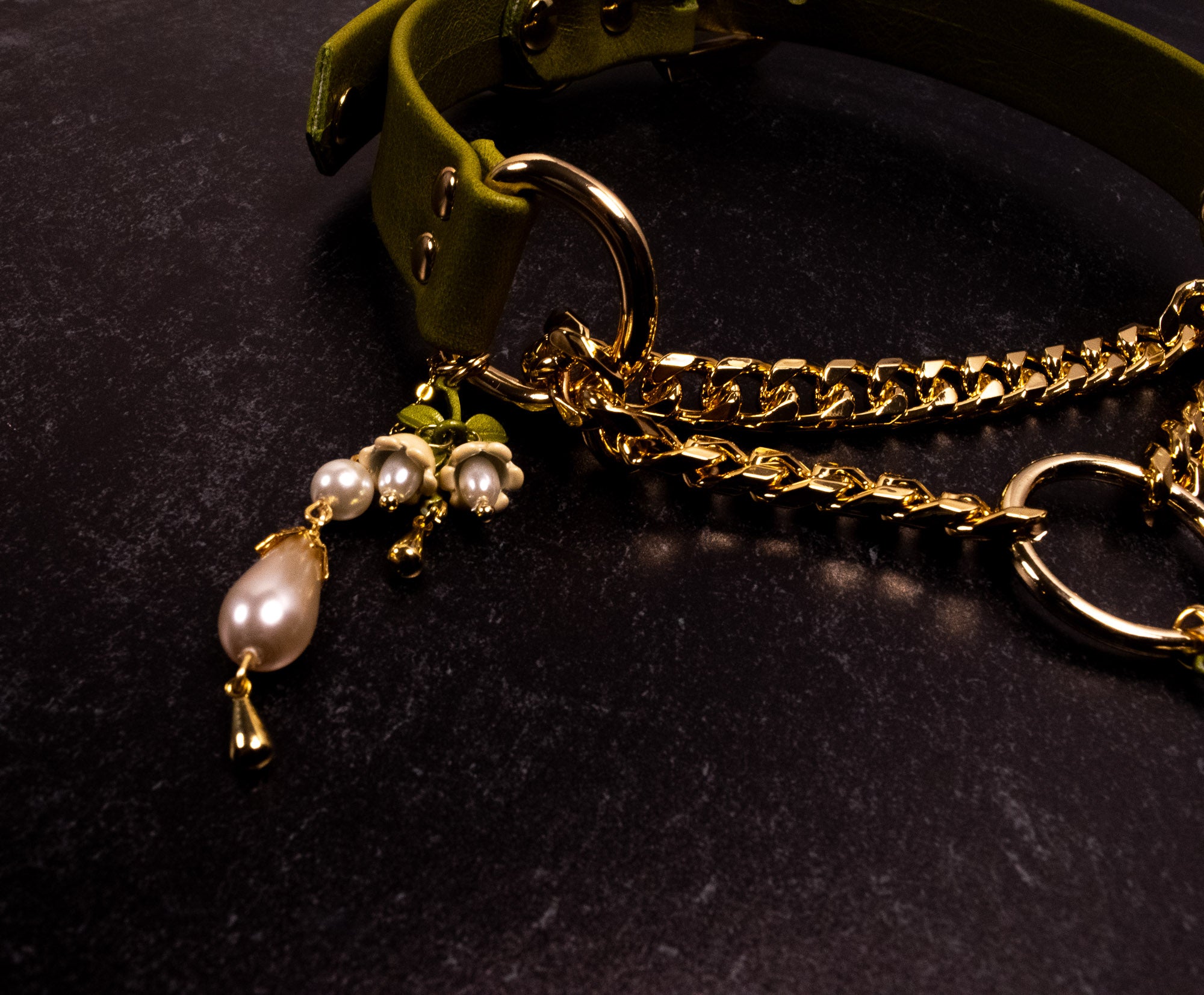 12.5" - 15" Moss Leather Martingale Collar _ LIMITED _