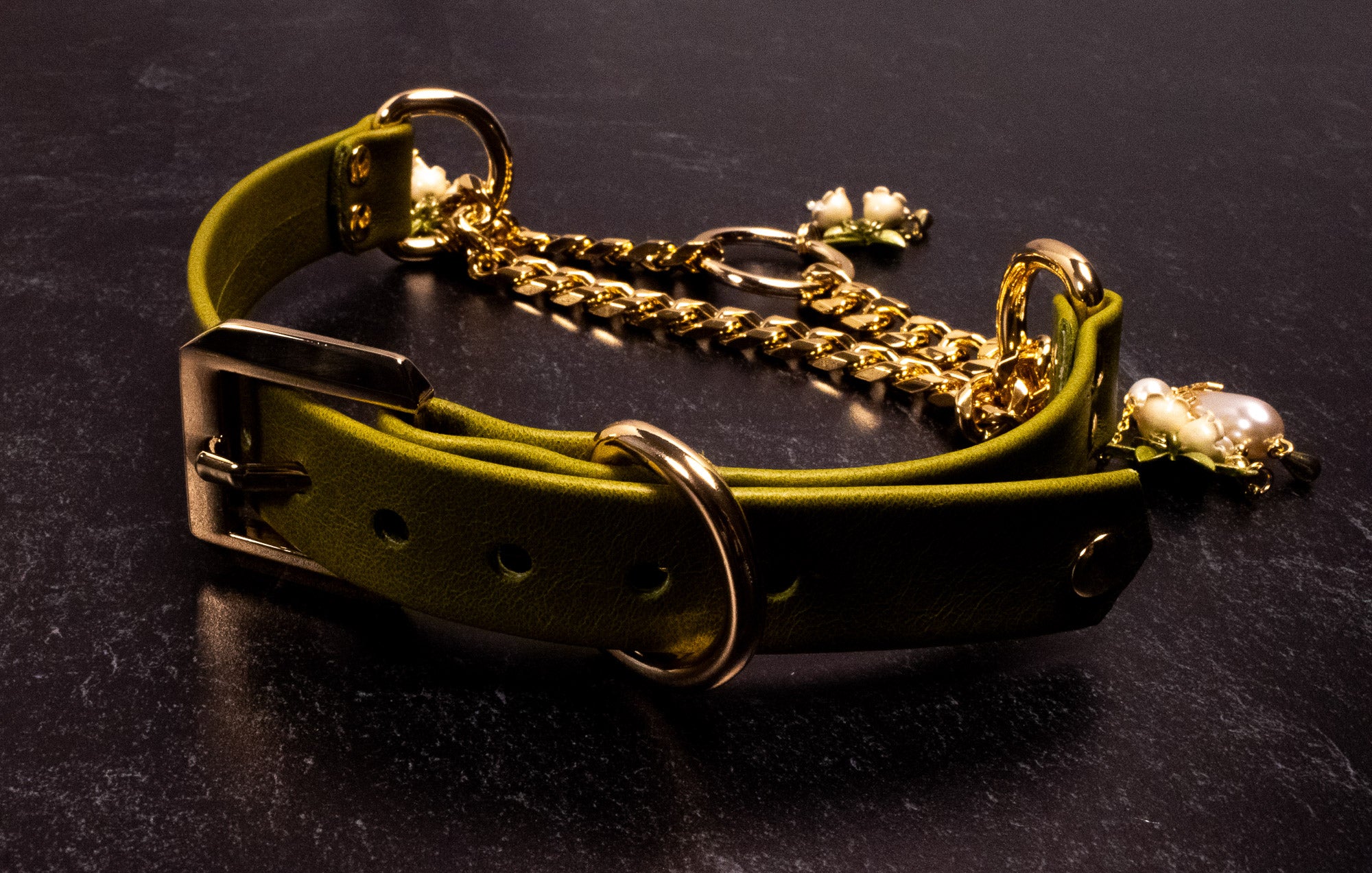 12.5" - 15" Moss Leather Martingale Collar _ LIMITED _