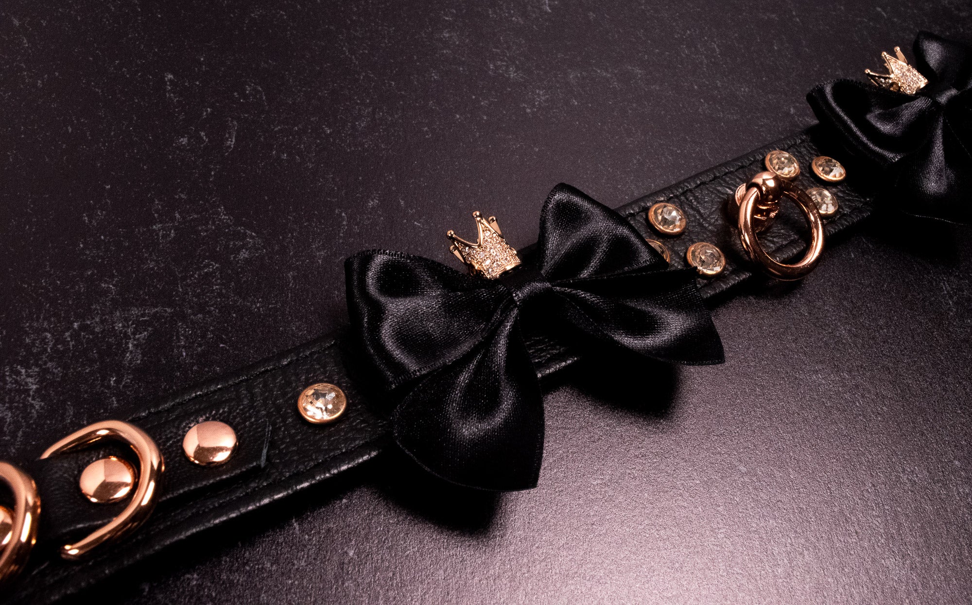 Black Leather & Rose Gold Bondage Collar