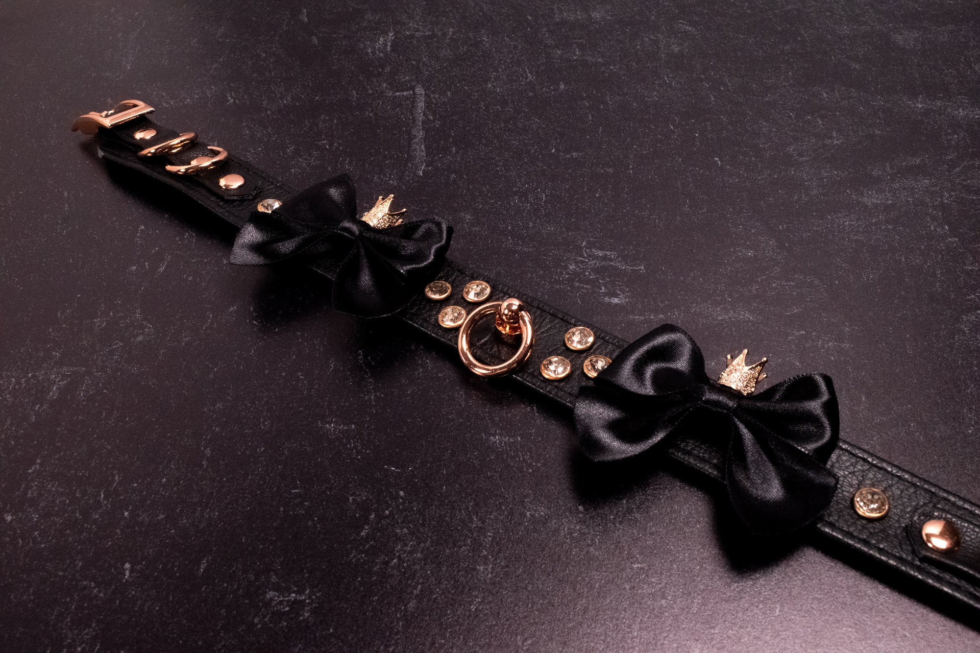 Black Leather & Rose Gold Bondage Collar