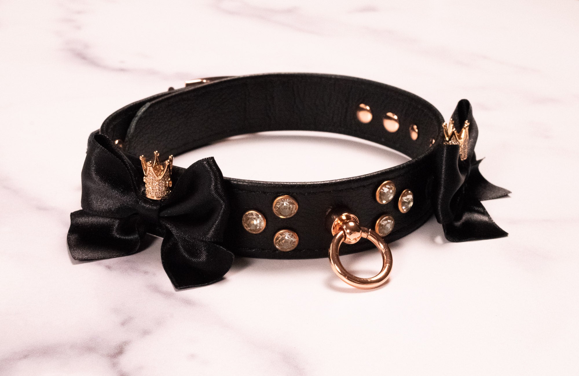 Black Leather & Rose Gold Bondage Collar