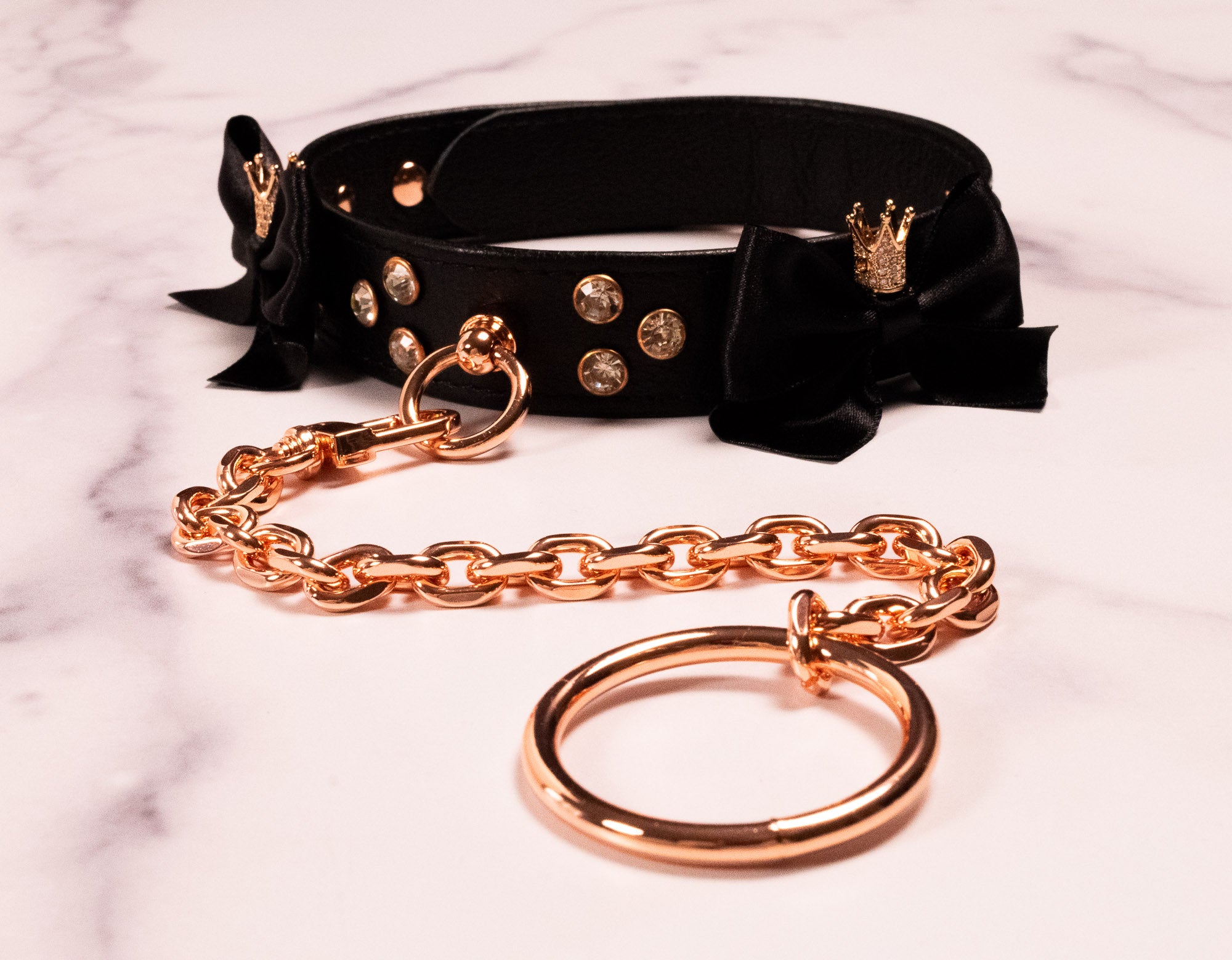 Black Leather & Rose Gold Bondage Collar