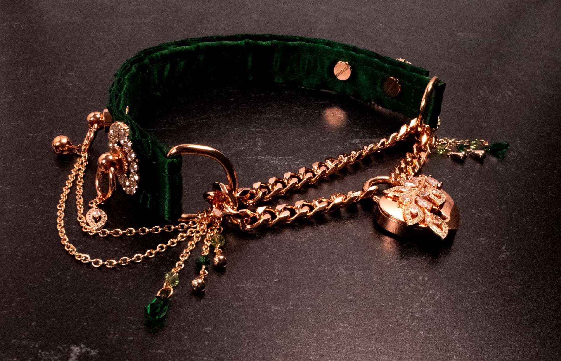 Rose Gold & Hunter Green Velvet Luxury Locking Martingale Collar