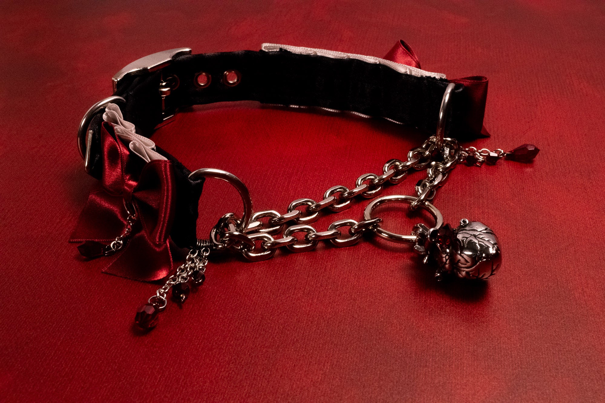 "Tethered Pulse" - Dusty Lilac, Crimson & Black Velvet Luxury Martingale Collar