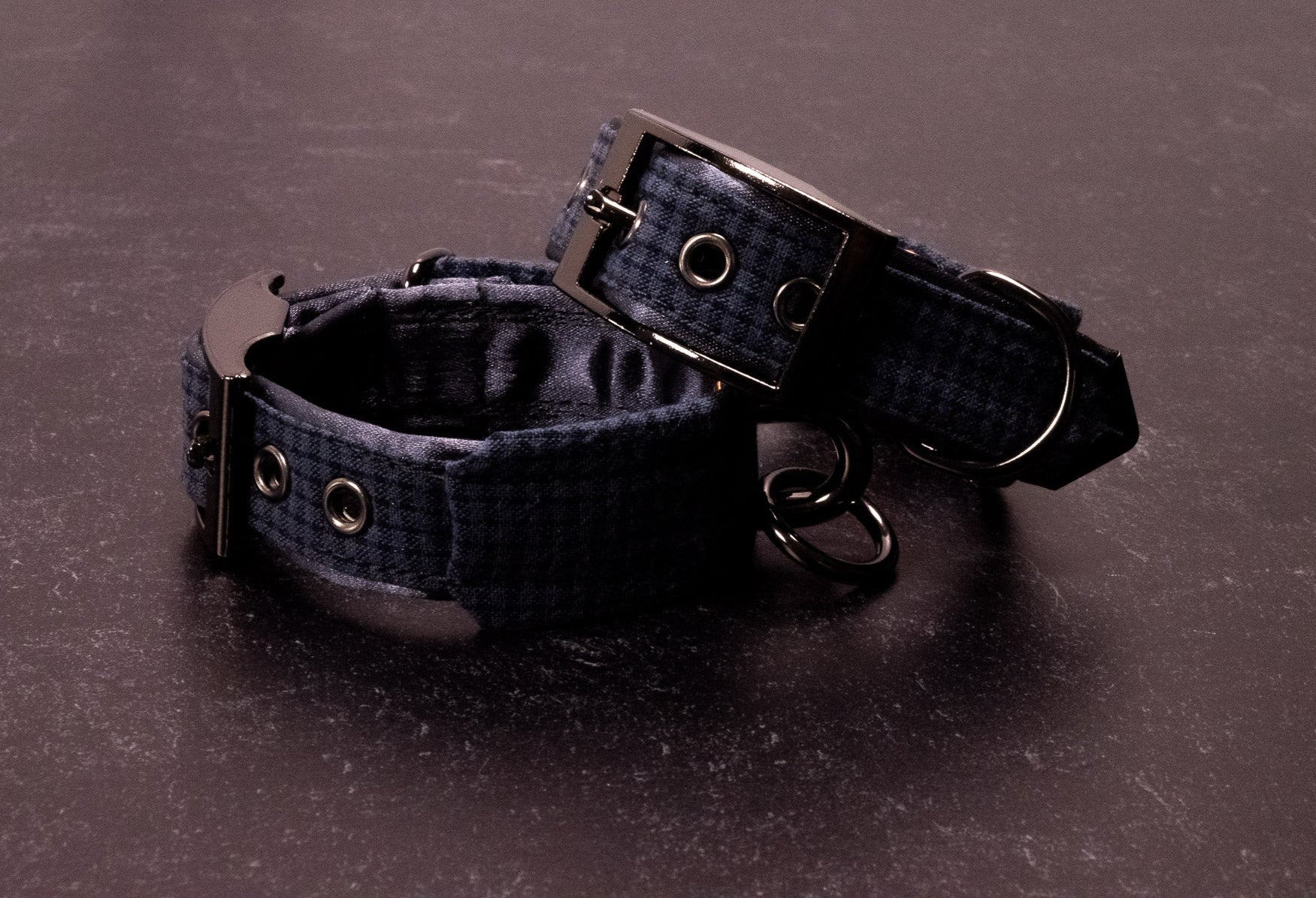 Punk Academia - 6" - 8" Navy Plaid BDSM Cuffs _ LIMITED _