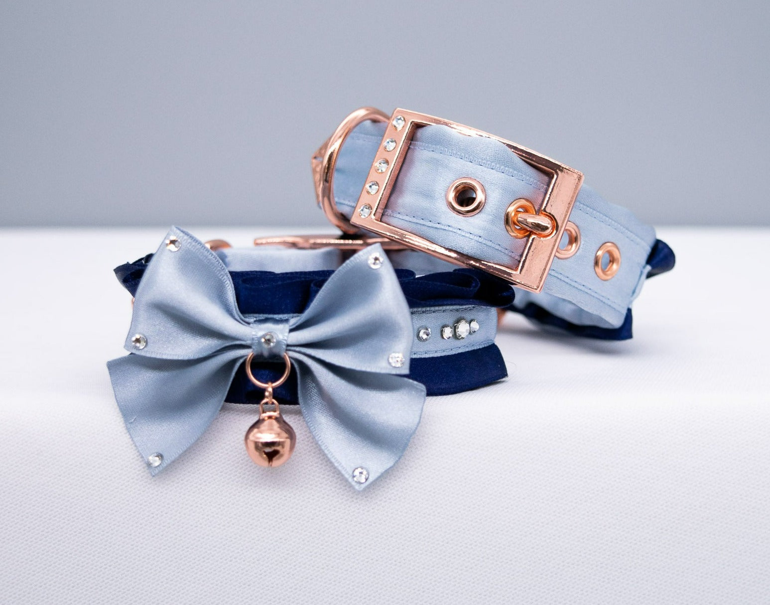 Deluxe Navy and French Blue - Rose Gold BDSM Cuffs