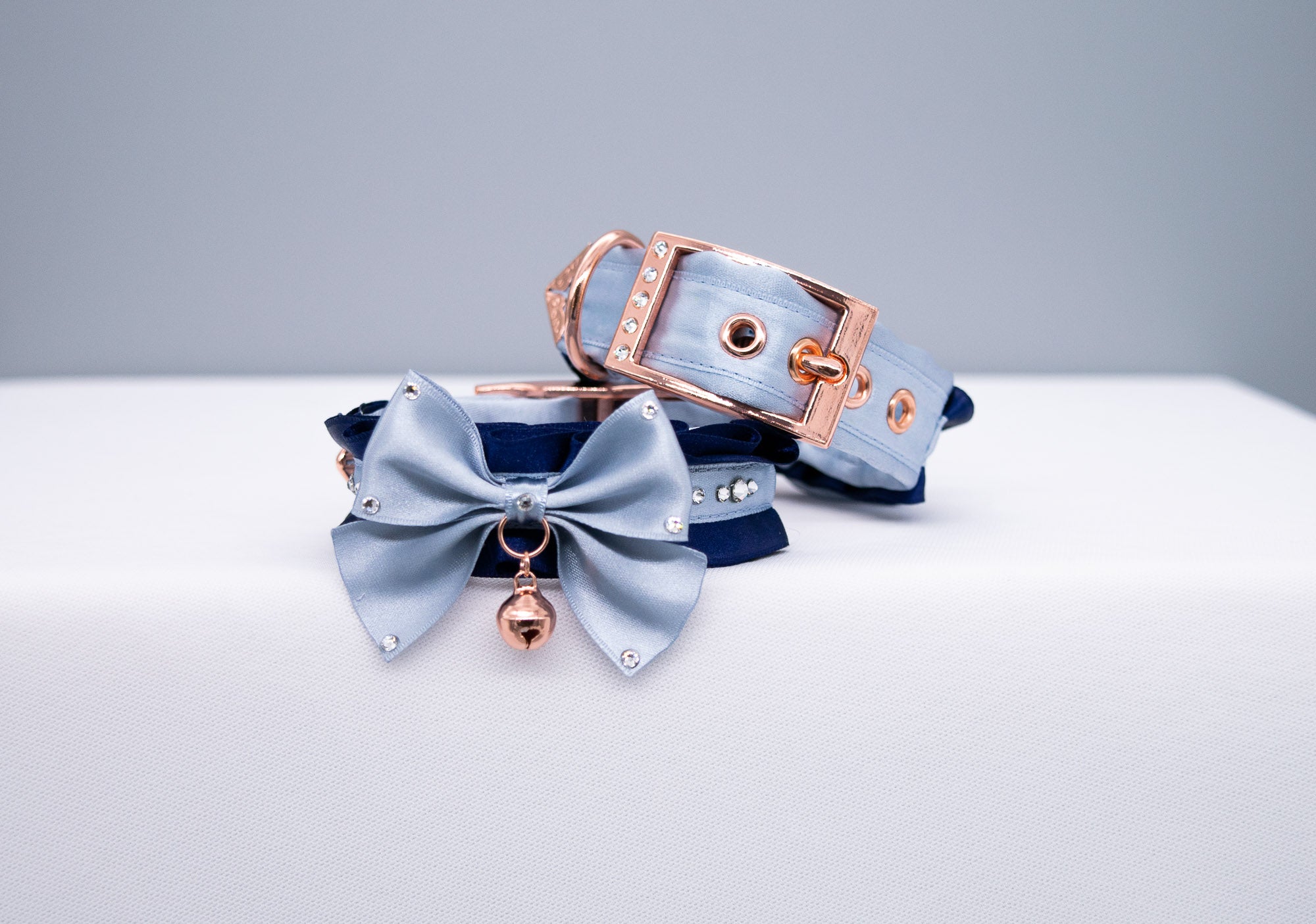 Deluxe Navy and French Blue - Rose Gold BDSM Cuffs